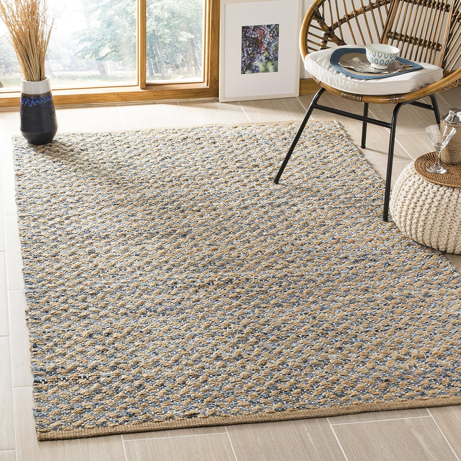 SAFAVIEH Cape Cod Phylliss Geometric Area Rug, Blue/Natural, 9' x 12'