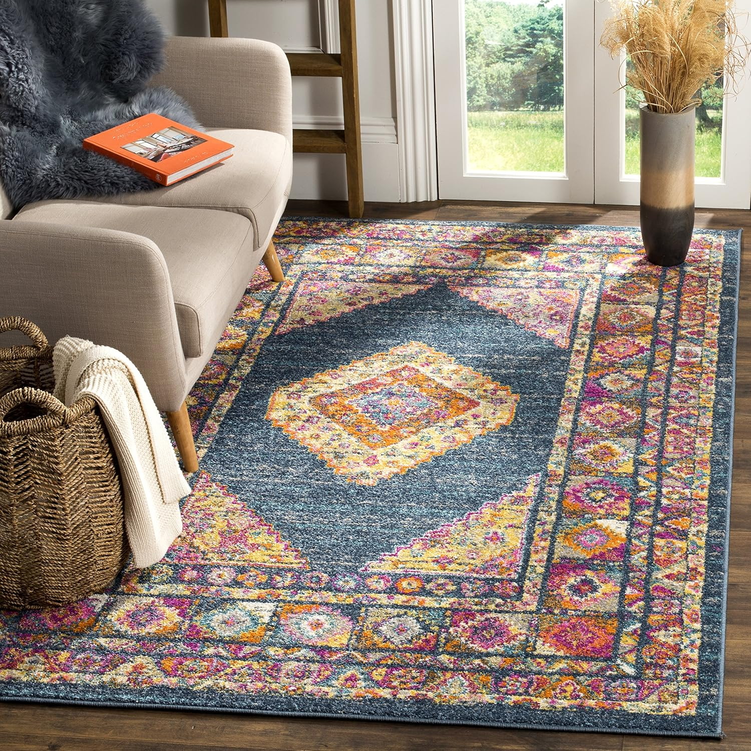 SAFAVIEH Madison Emmet Traditional Area Rug, Blue/Fuchsia, 10' x 14'