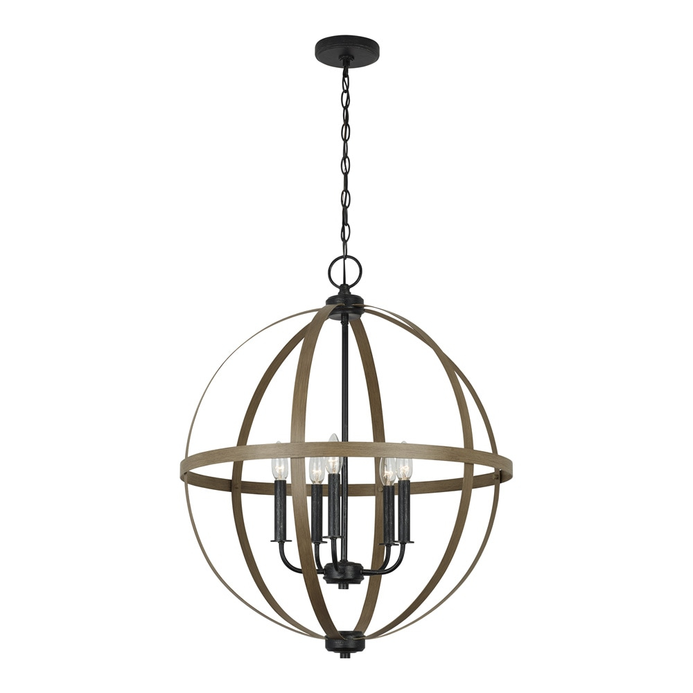 Calhoun 24" Steel Cage Globe Chandelier in Cerused Oak