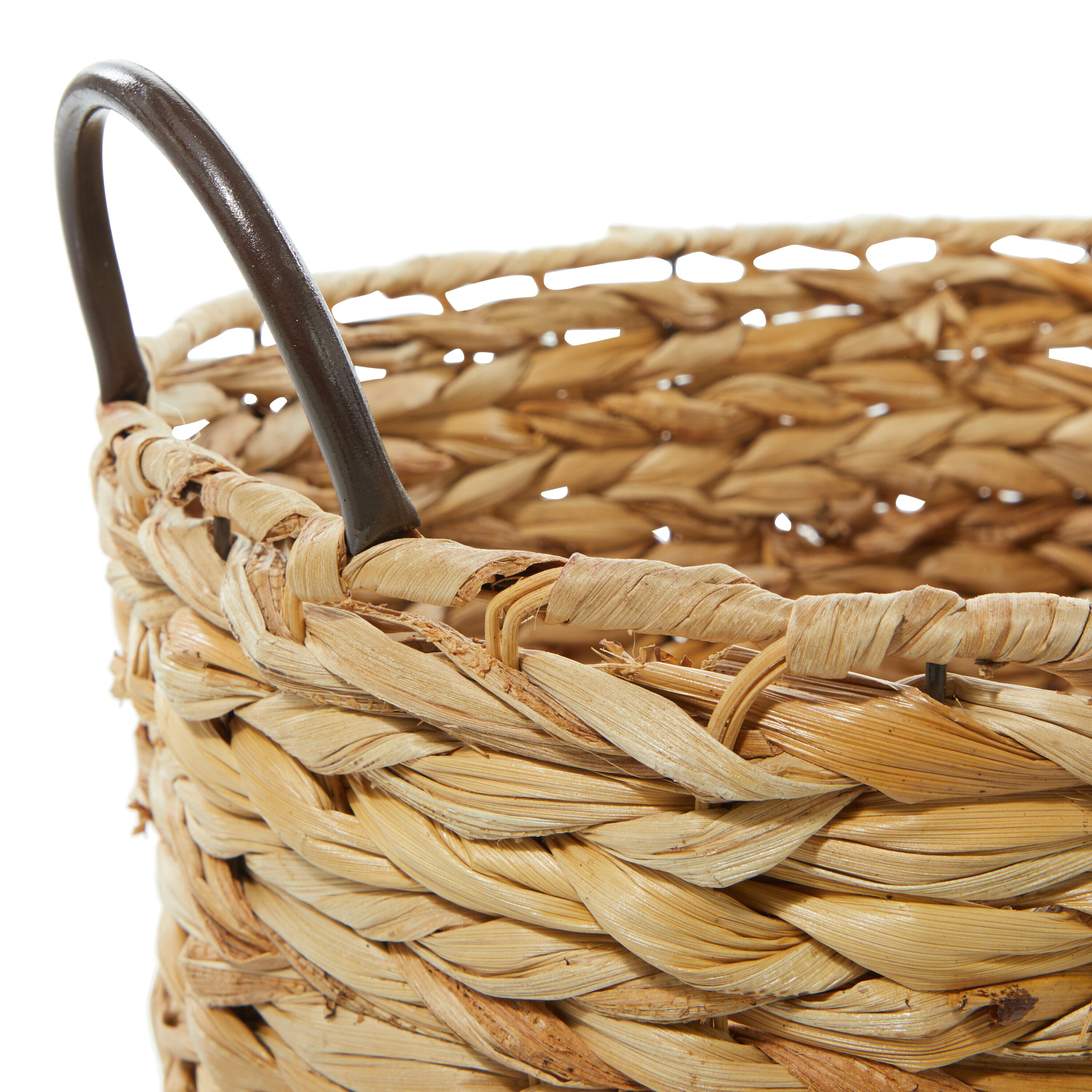 DecMode 16", 13", 11"W Brown Metal Handmade Storage Basket with Metal Handles, 3-Pieces