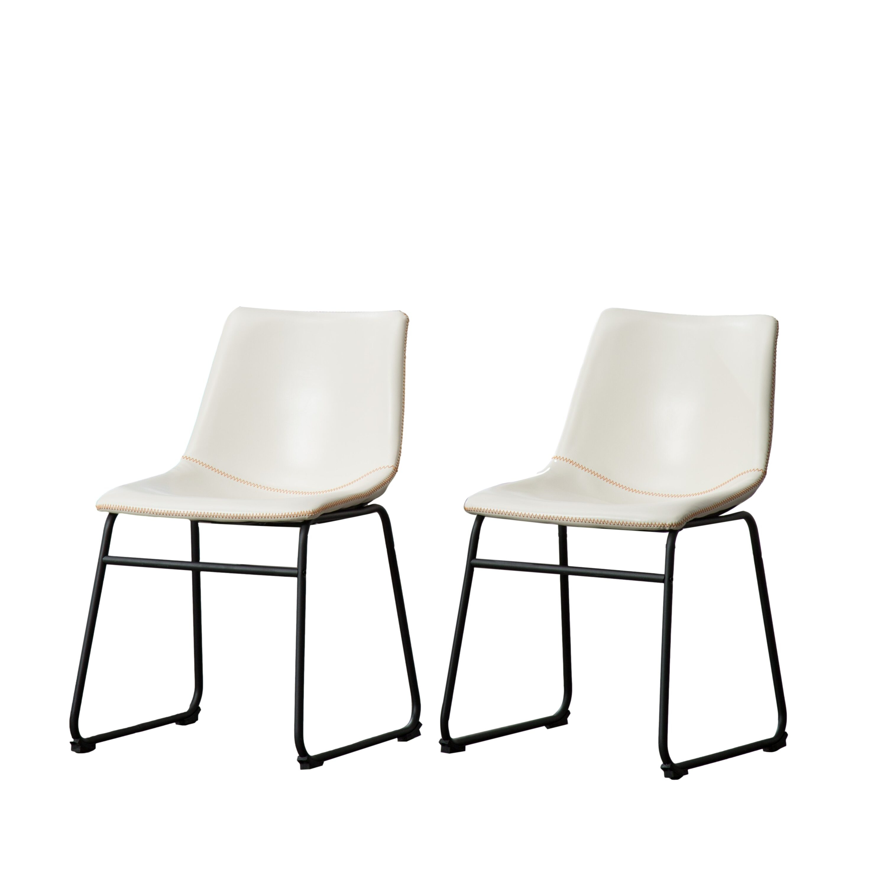Roundhill Furniture Lotusville Vintage PU Leather Dining Chairs, White, Set of 2