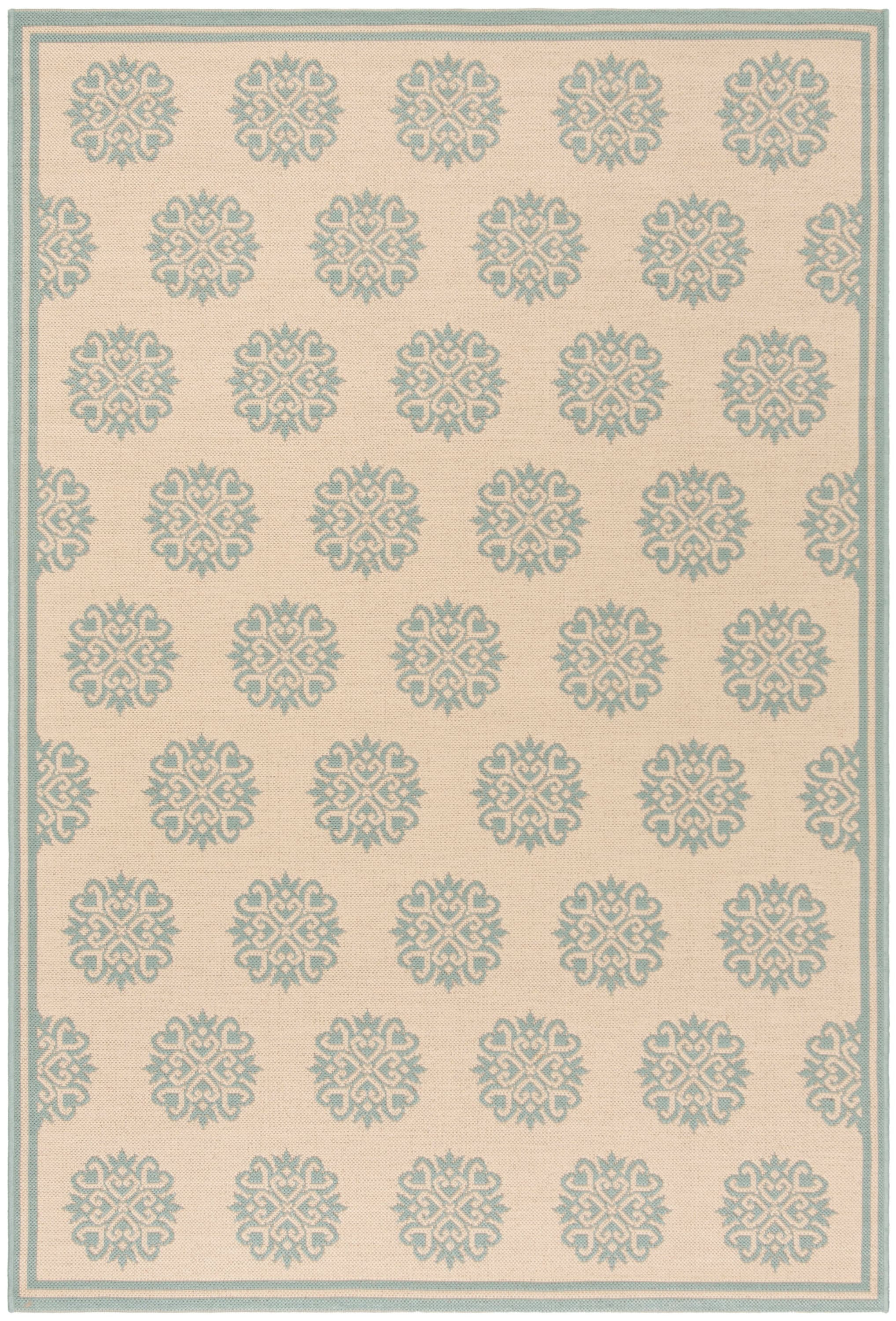 SAFAVIEH Beach House Callahan Geometric Indoor/Outdoor Area Rug Cream/Aqua, 5'3" x 7'6"