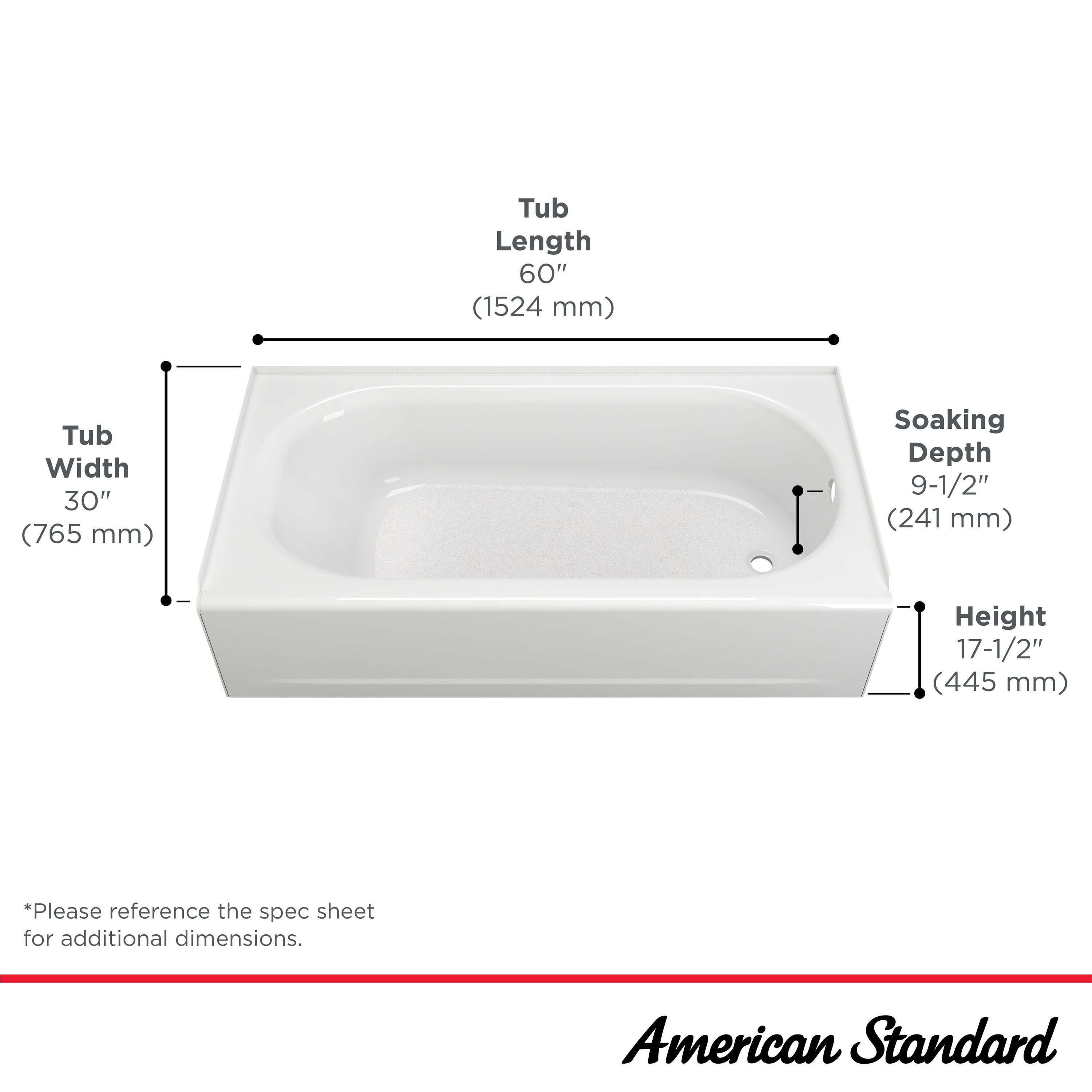 American Standard 1393.202 Princeton 60" Three Wall Alcove Enameled Steel Soaking Tub -