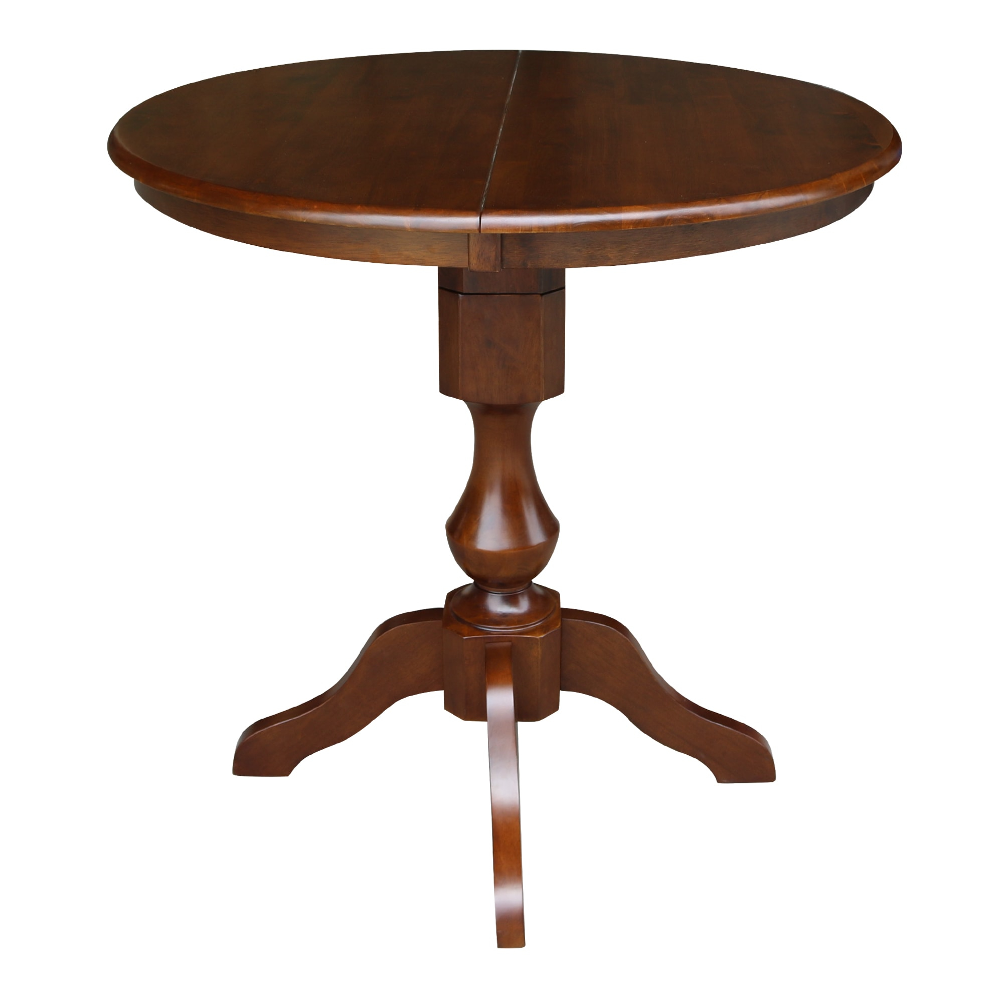 36" Round Solid Wood Pedestal Counter Height Dining Table With 12" Extension Leaf in Espresso by International Concepts