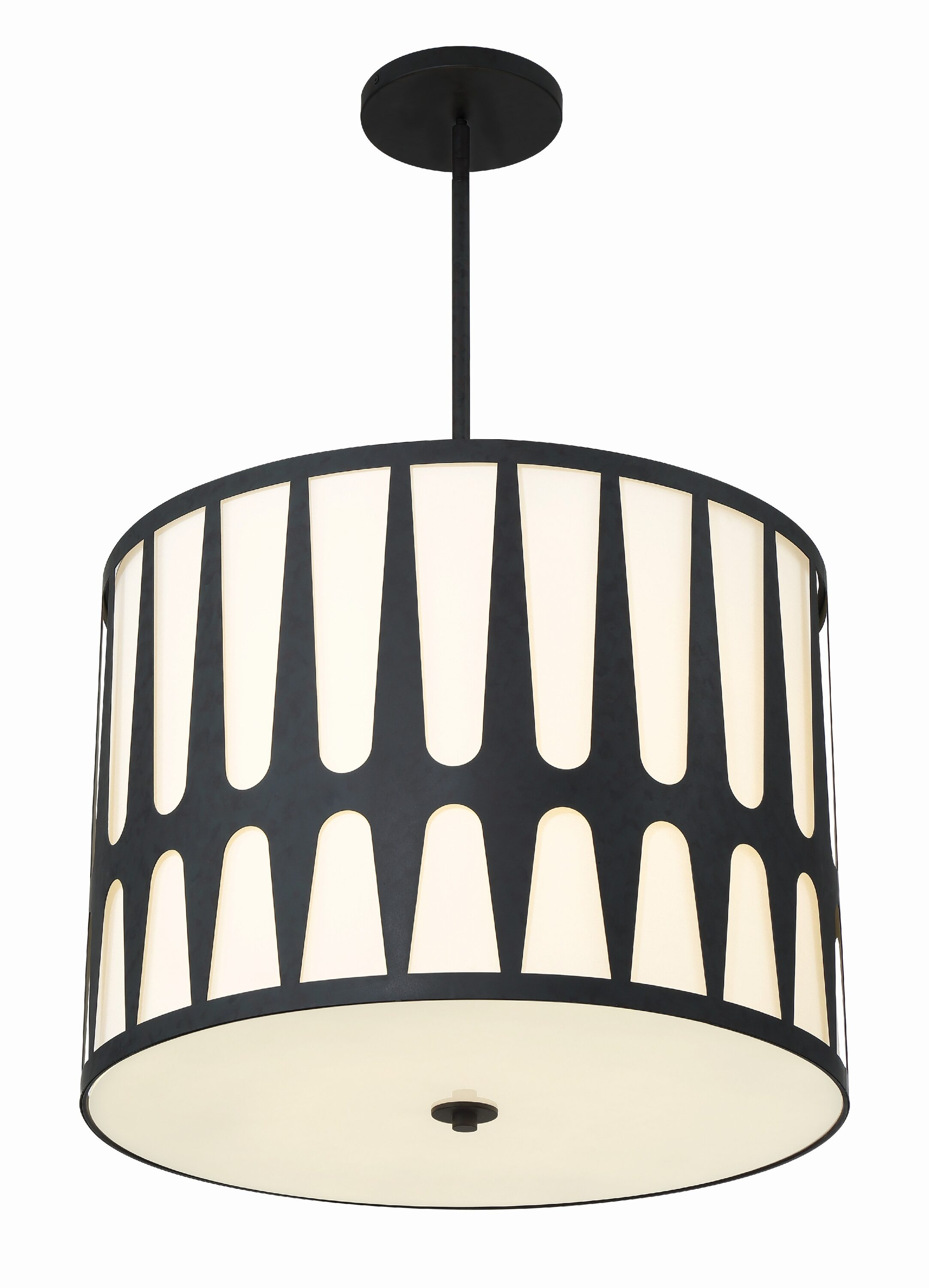 Royston Black Steel 5-Light Drum Pendant with White Silk Shade