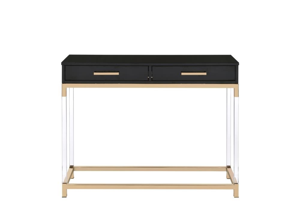 ACME Adiel 2 Drawers Wooden Console Table with Metal Base in Black and Gold