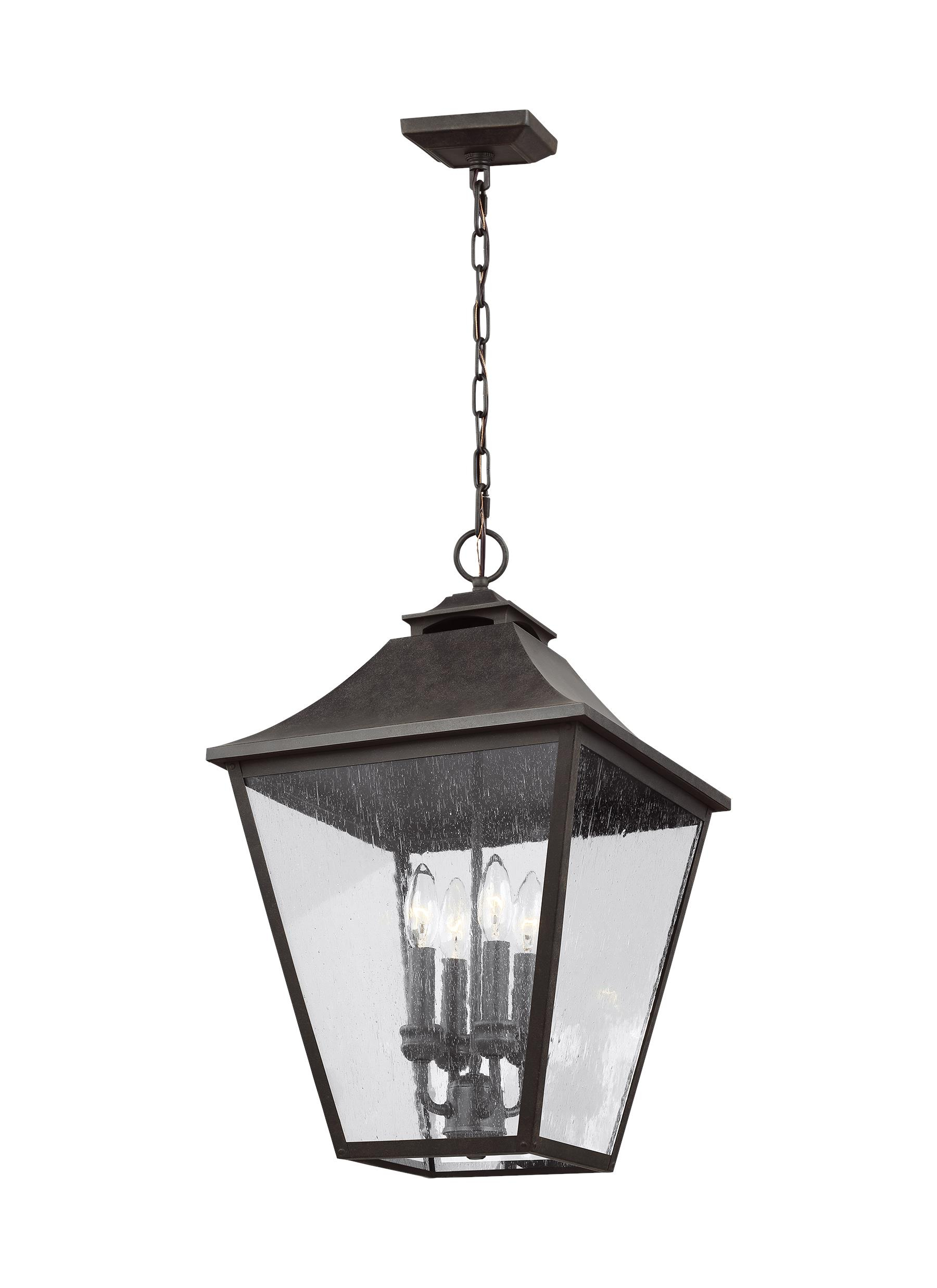 Sable Bronze 4-Light Outdoor Hanging Lantern with Clear Seeded Glass
