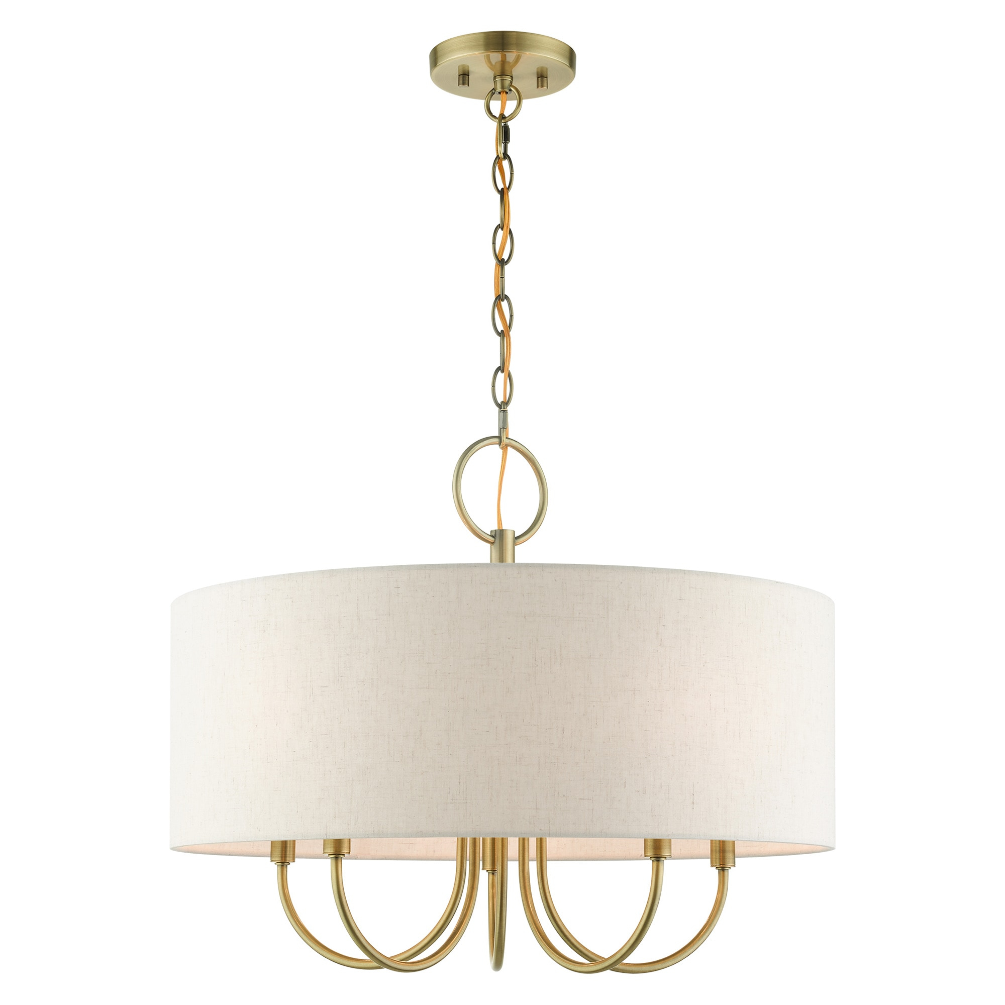 Livex Lighting Blossom 5-Light Metal/Fabric Pendant Chandelier in Antique Brass