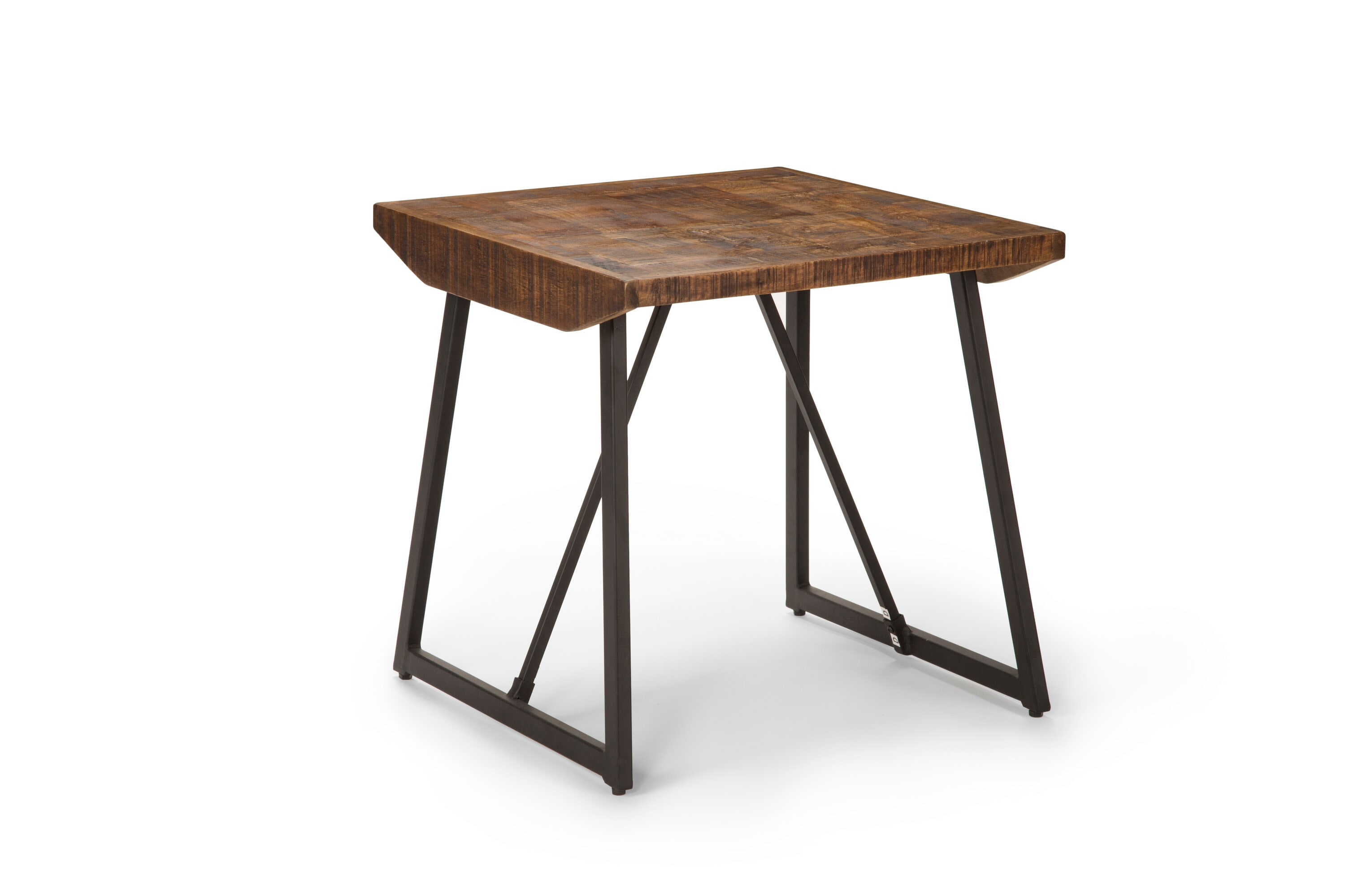 Walden Brown Wood Parquet Top with Dark Gray Iron Base End Table