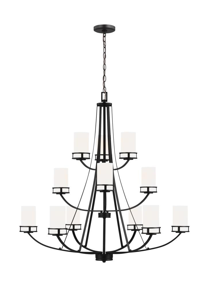 Midnight Black 12-Light LED Chandelier with Etched Glass Shades