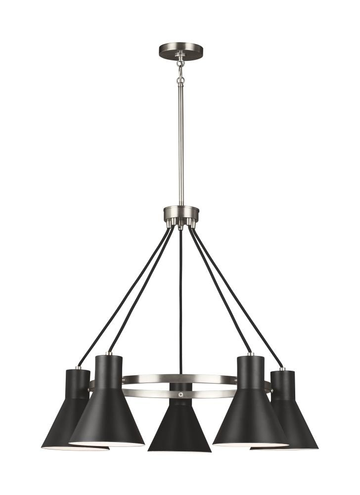 Towner 5-Light Brushed Nickel Accents Chandelier with LED Bulbs Black Shade