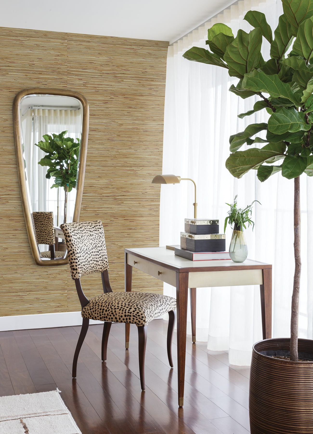 Neutral Brown Grasscloth Textured Wallpaper Roll