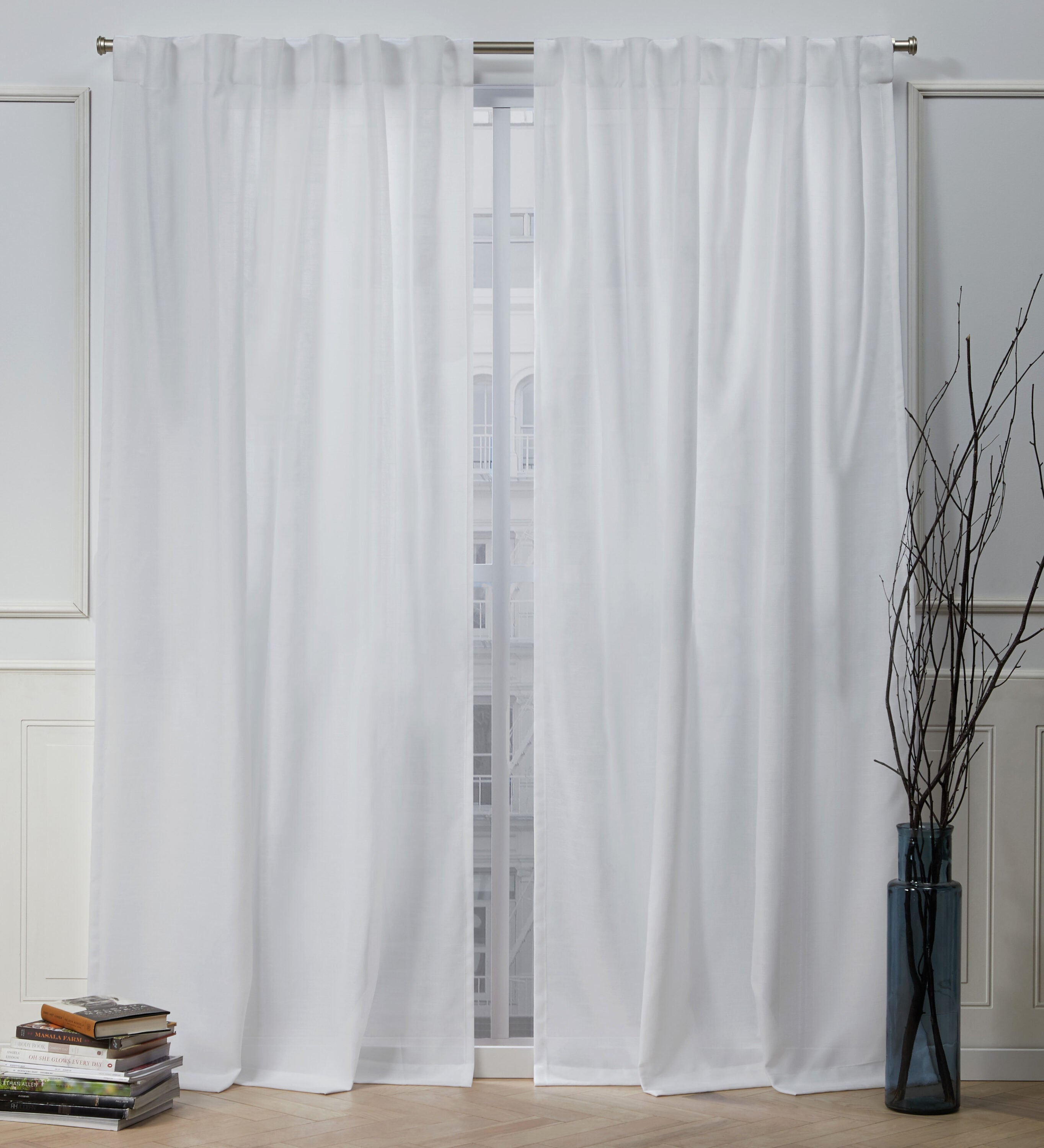 Nicole Miller Faux Linen Slub Textured Hidden Tab/Rod Pocket Top Light Filtering Curtain Panel Pair, 54"x96", Winter