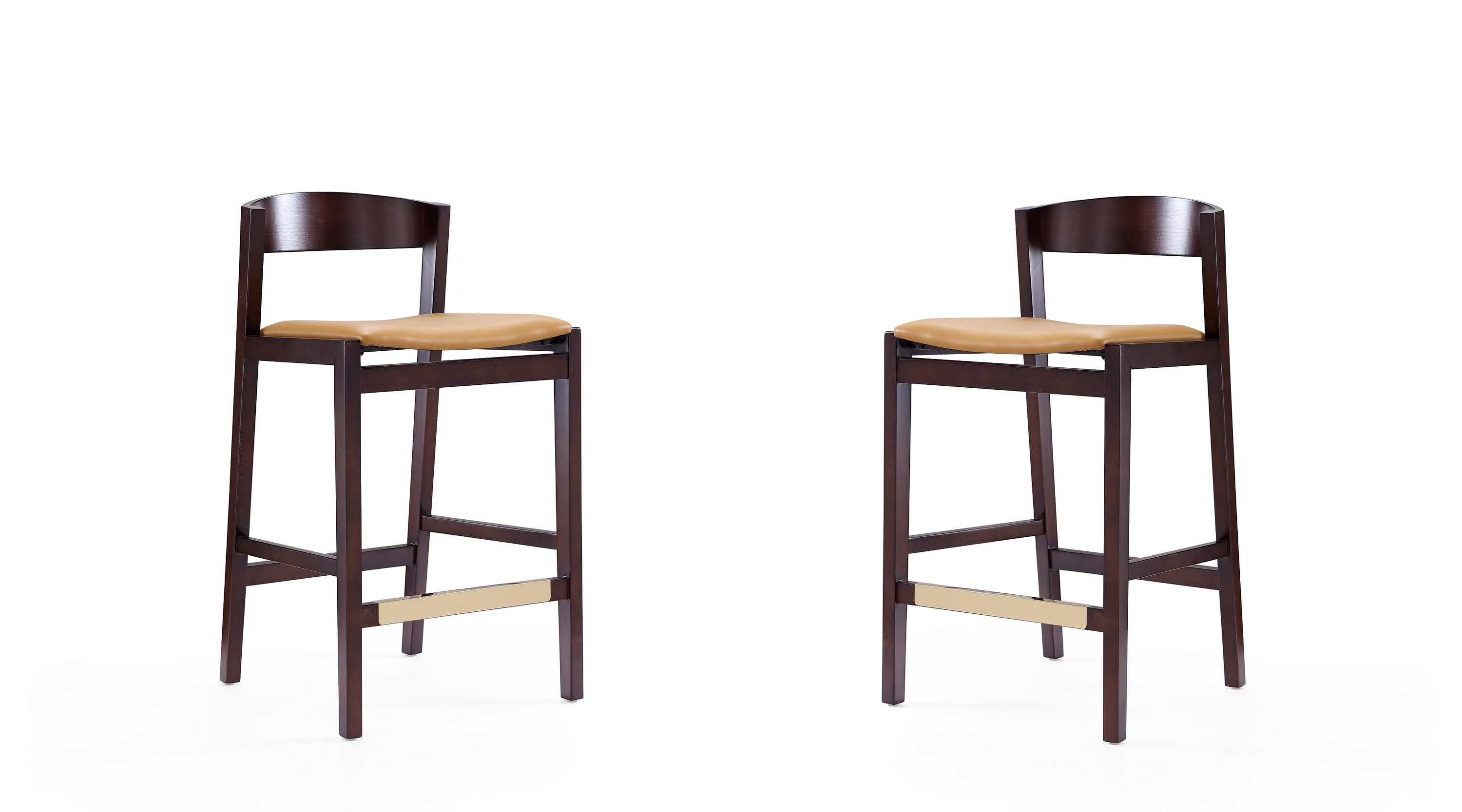 Klismos 36.75 in. Camel and Dark Walnut Beech Wood Counter Height Bar Stool (Set of 2)