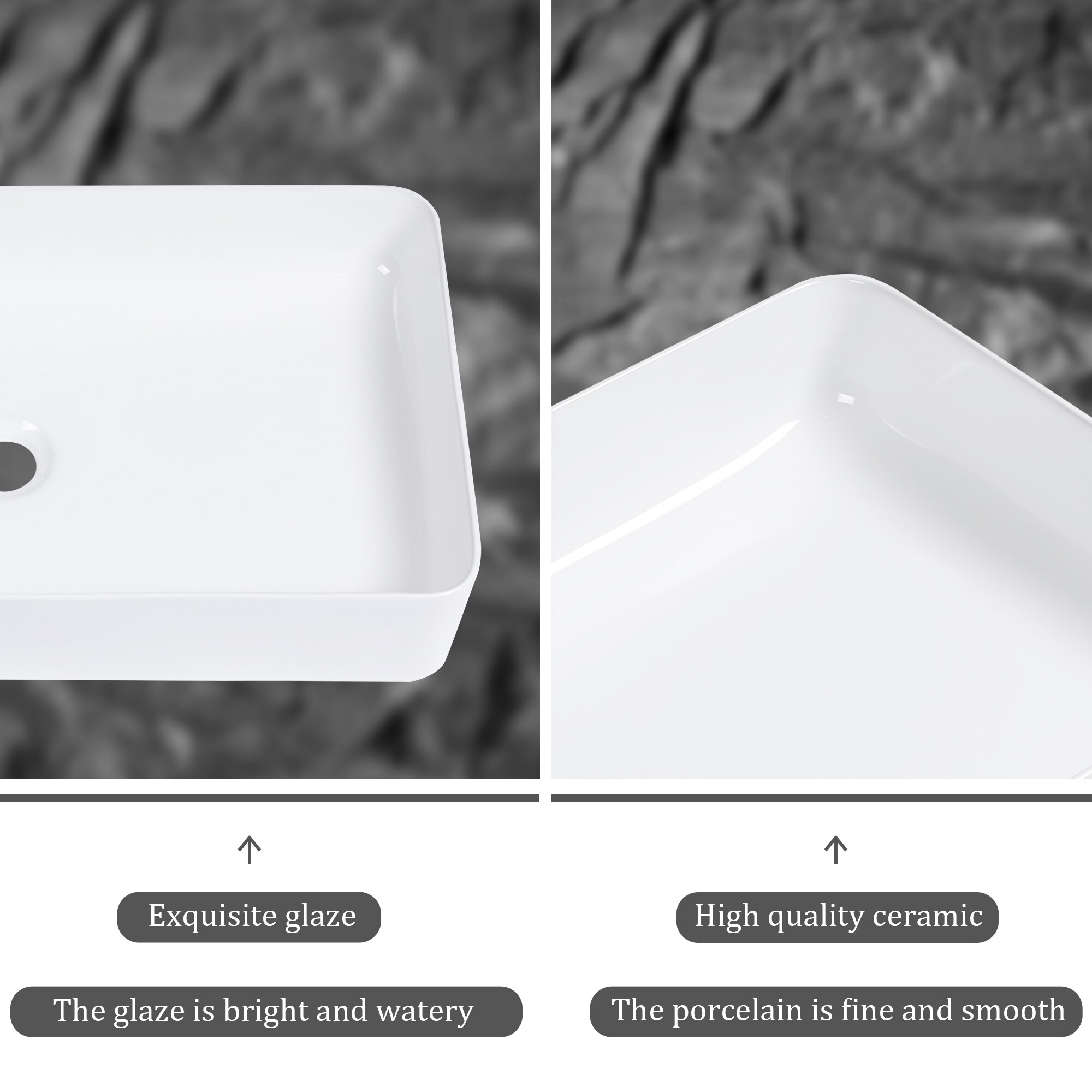 Vessel Sink Rectangle - Mocoloo 24"x14" Bathroom Sink Rectangular Above Counter White Porcelain Ceramic Bathroom Vessel Vanity Sink Art Basin