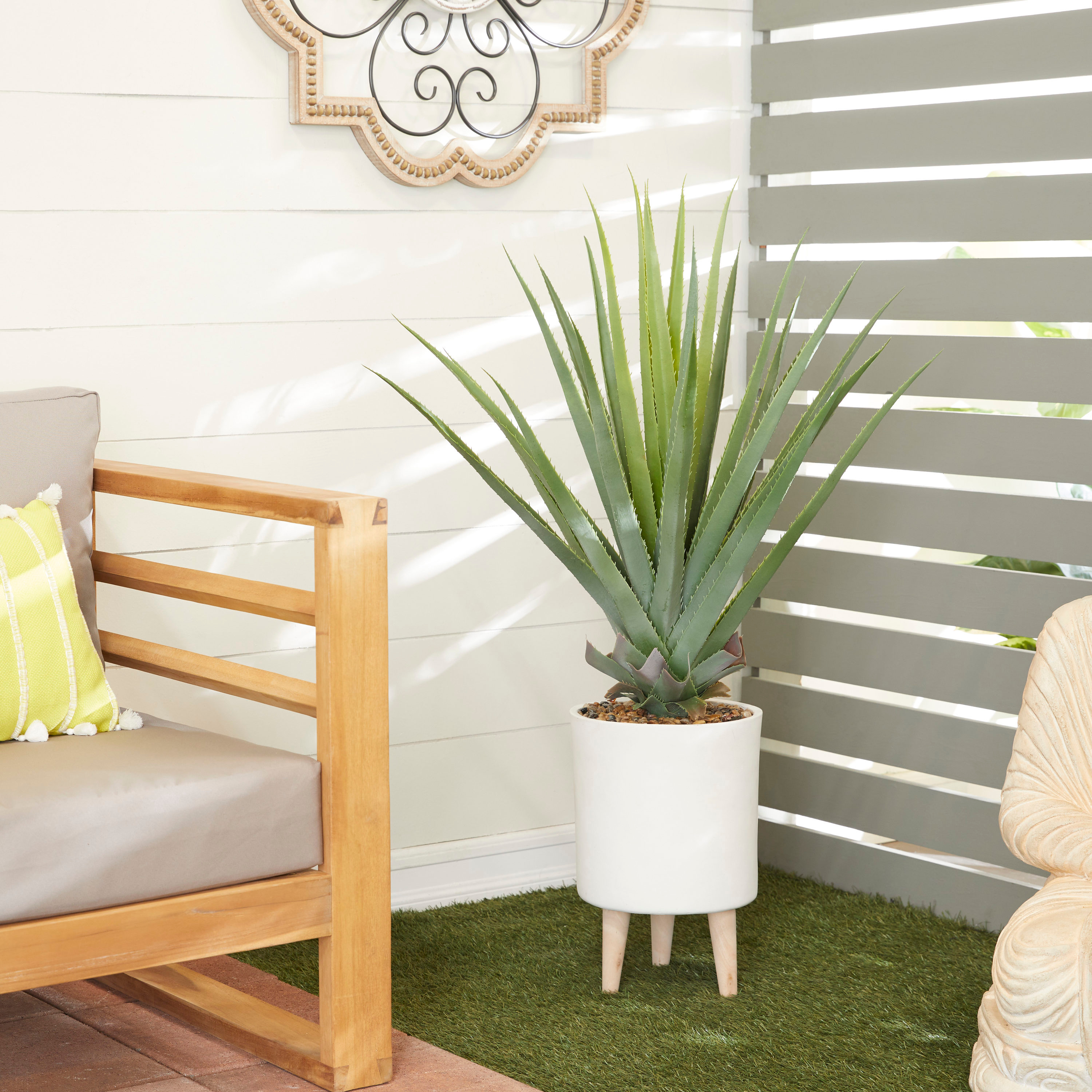 DecMode 42" Artificial Agave Plant in Realistic Leaves and White Ceramic Pot