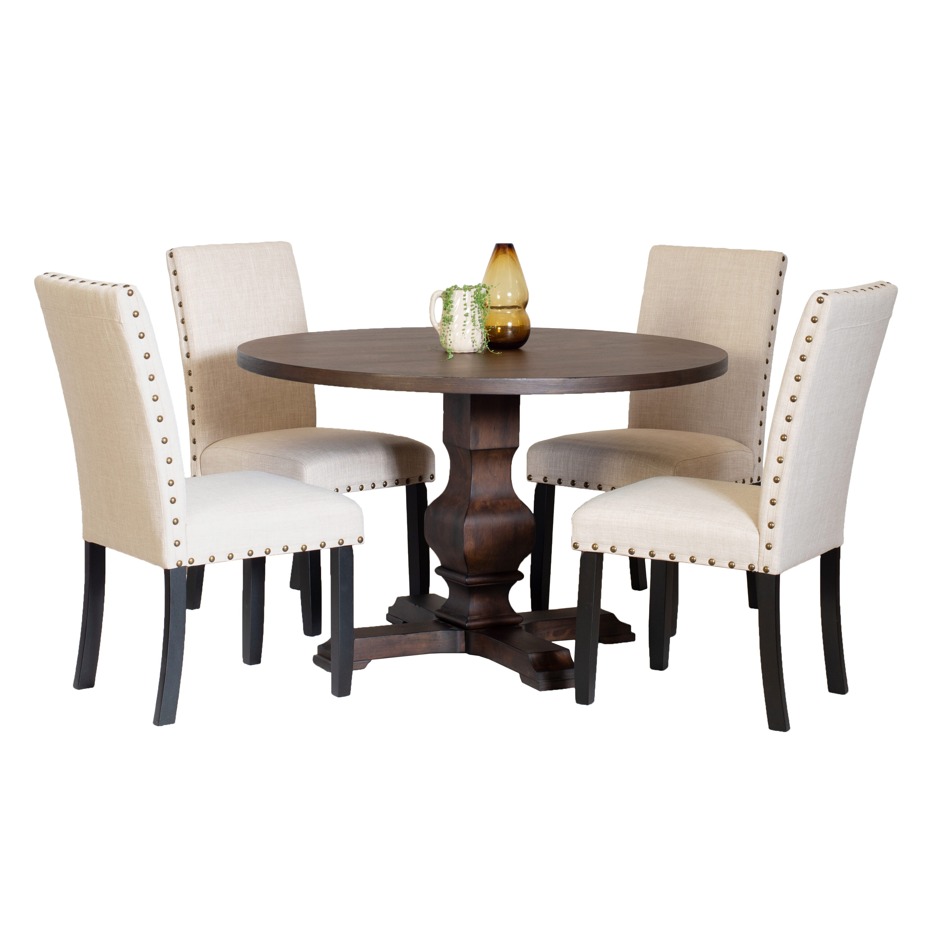 Roundhill Furniture Kohland 5 Piece Adult Transitional Wood Durable Dining Table with Chair Tan