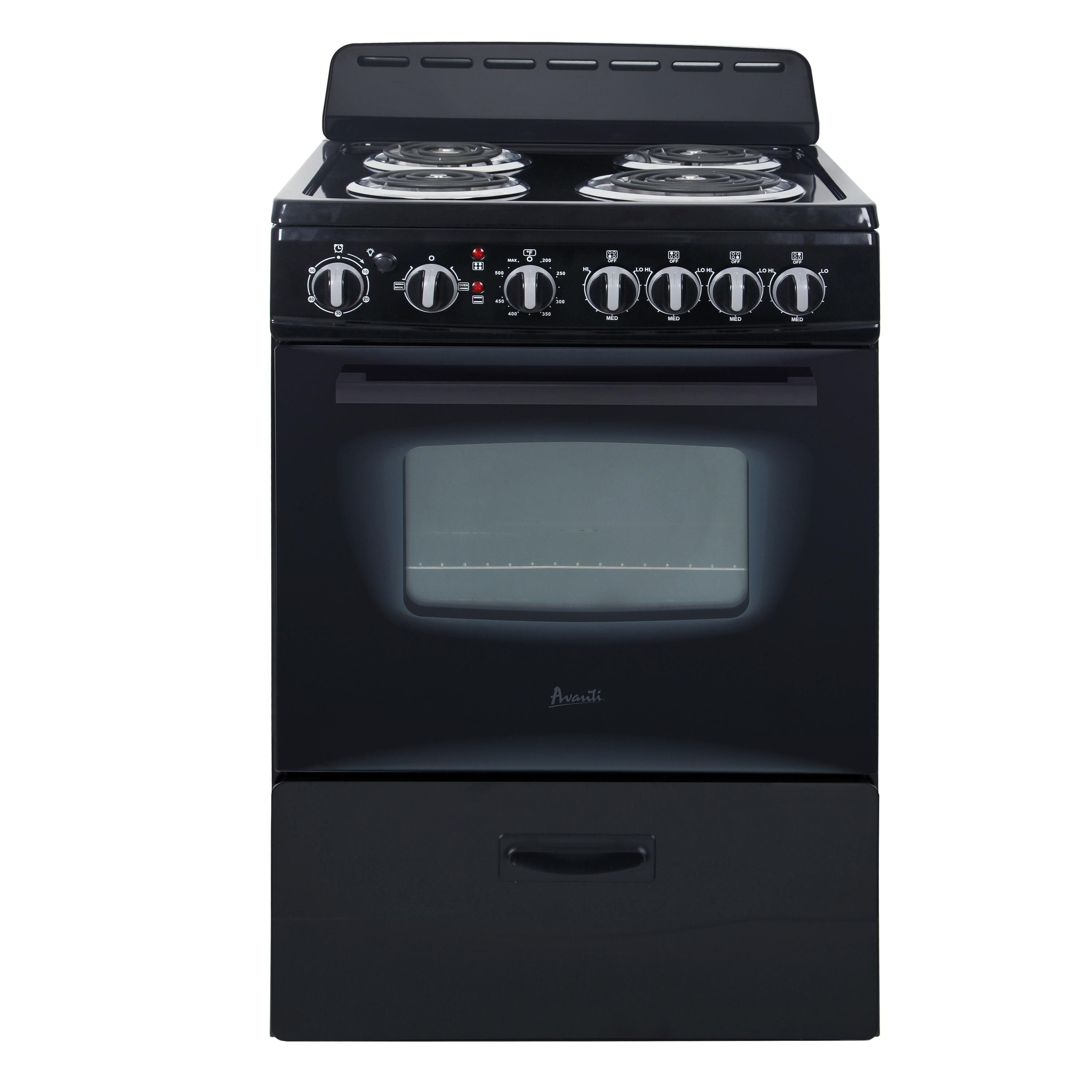 Avanti 24-Inch Black Freestanding Electric Range with Glass Door