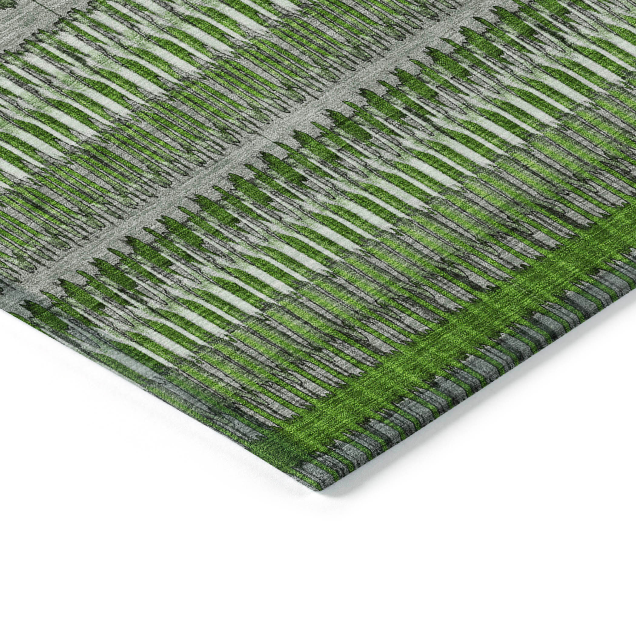 Green and Gray Flat Woven Stripe Synthetic Runner Rug