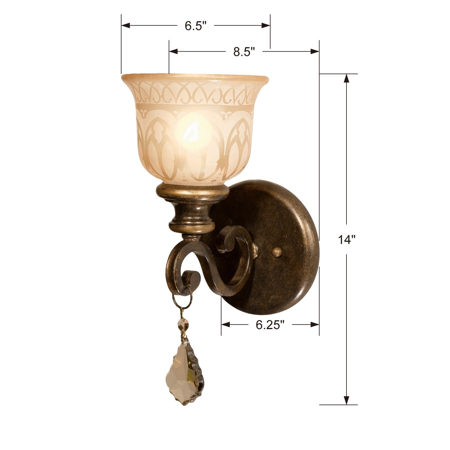 Norwalk Bronze Umber 1-Light Wall Sconce with Amber Glass Shade