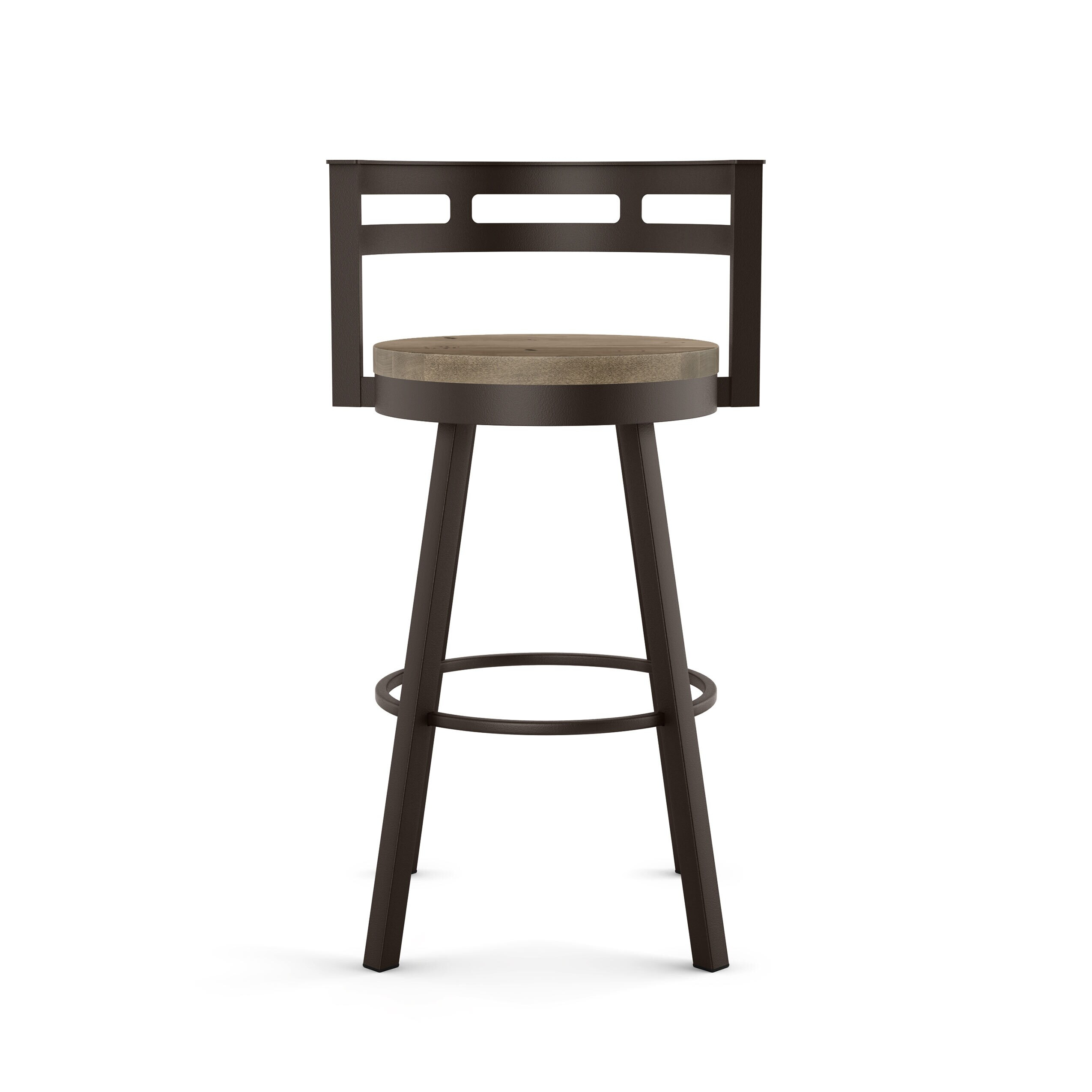 Amisco Vector Beige Distressed Wood / Dark Brown Metal 29.5-Inches H Bar height Round seat Swivel Metal Bar Stool with Arms and Back