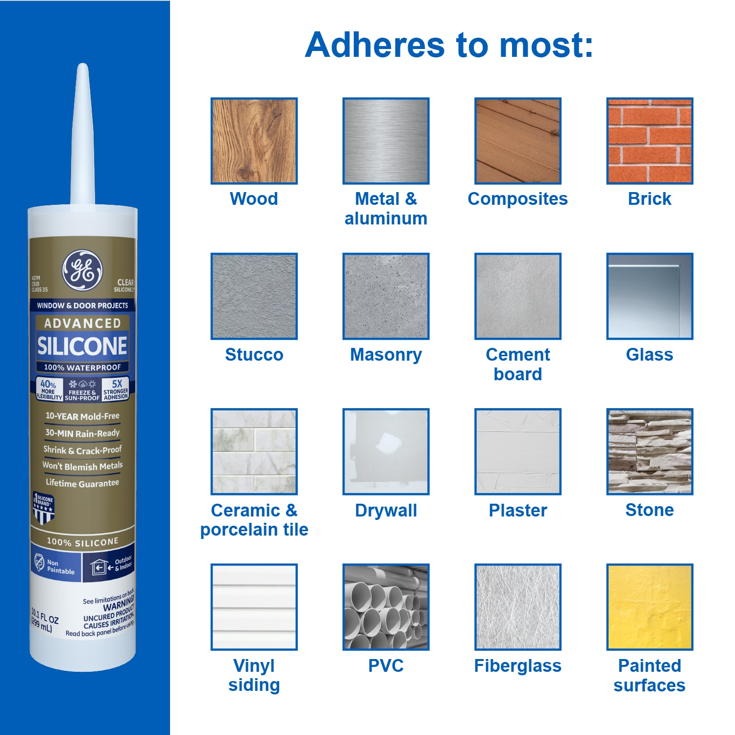 GE Advanced Silicone 2 Windows, Doors, Exteriors 10.1-oz Window door Light Gray Silicone Caulk