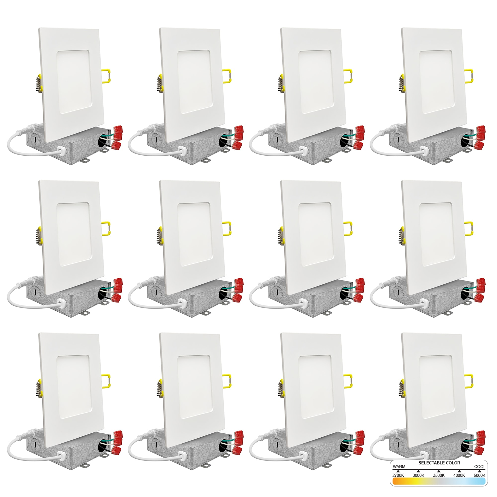 4 in. Slim Canless Square LED Recessed Light 12W 5CCT Dimmable IC Rated 550LM Black Trim 12PK