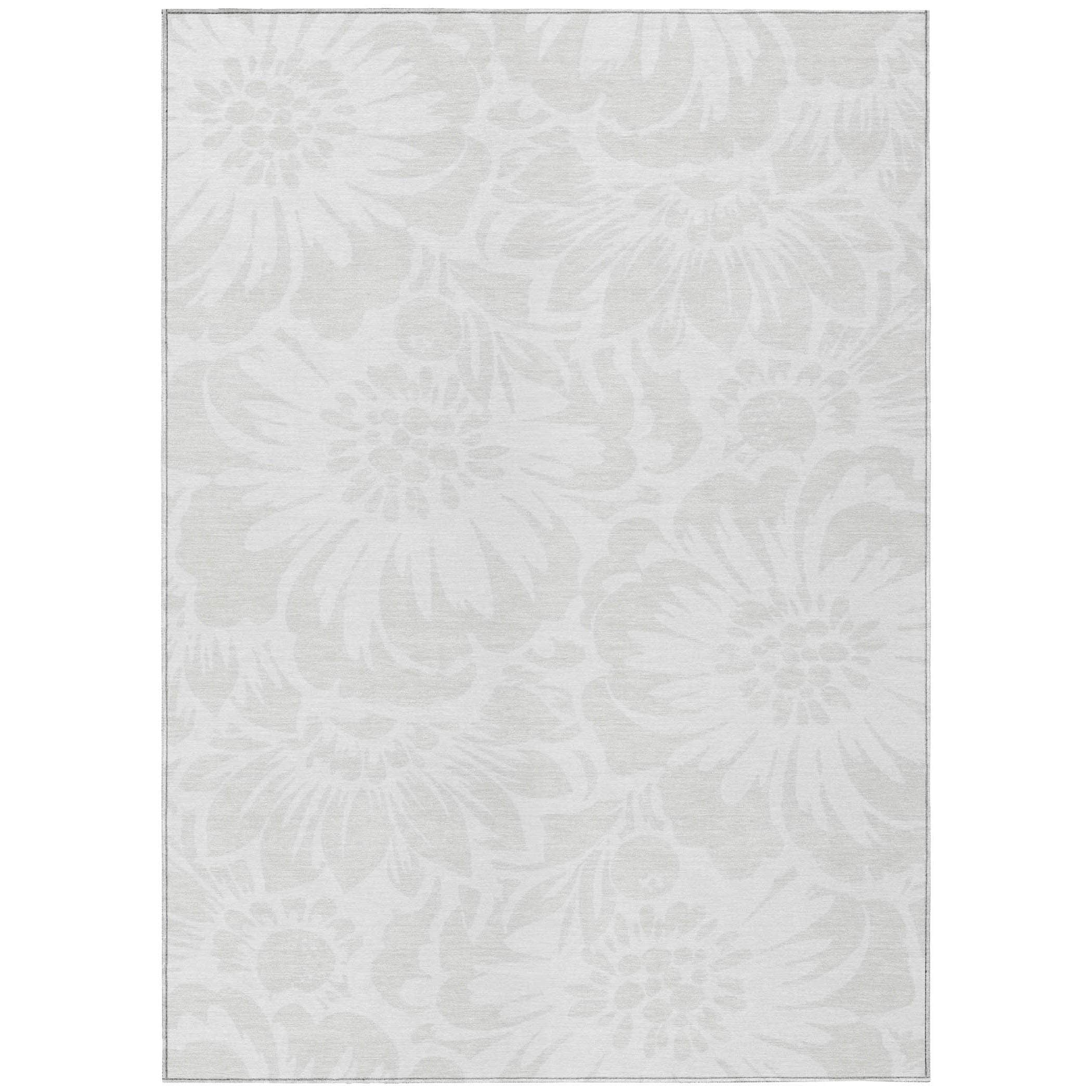 Ivory Floral Synthetic Washable Rectangular Rug 2'6" x 3'10"