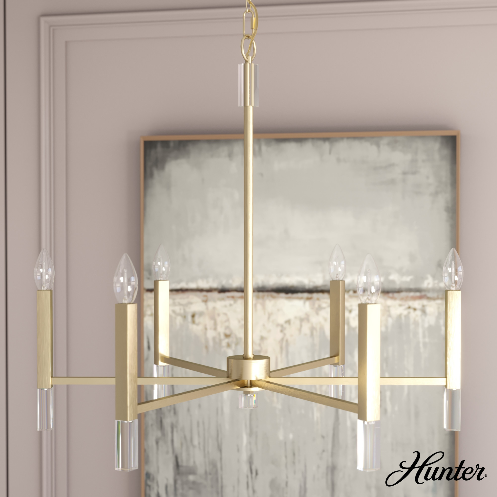 Hunter - Sunjai 6-light Alturas Gold, Large Chandelier, Dimmable, Formal Style, Candle Shaped, for Bedrooms, Kitchens, Dining, Living Rooms - 19519