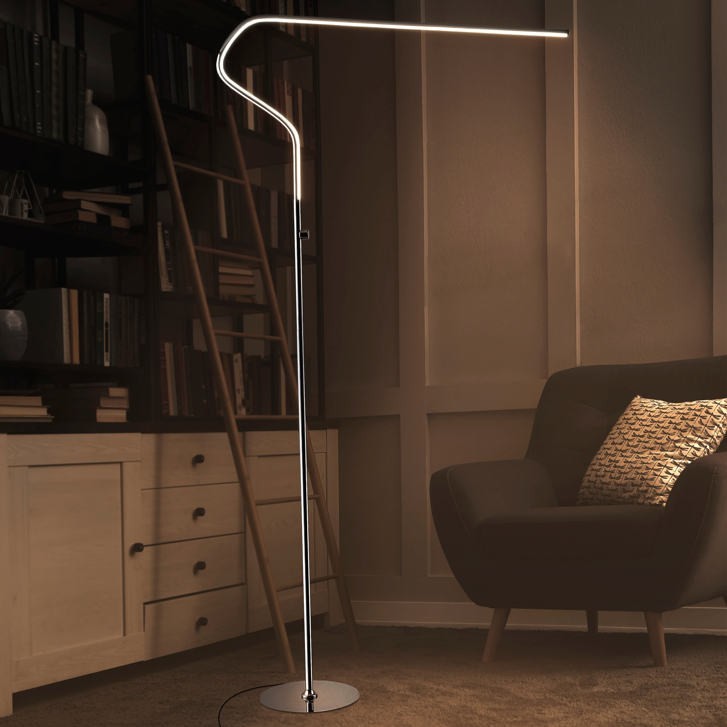JONATHAN Y JYL7020A Julian 65.25" Integrated LED Metal Floor Lamp, Minimalistic, Modern, Contemporary for living room, dinning room, bedroom, office, Chrome