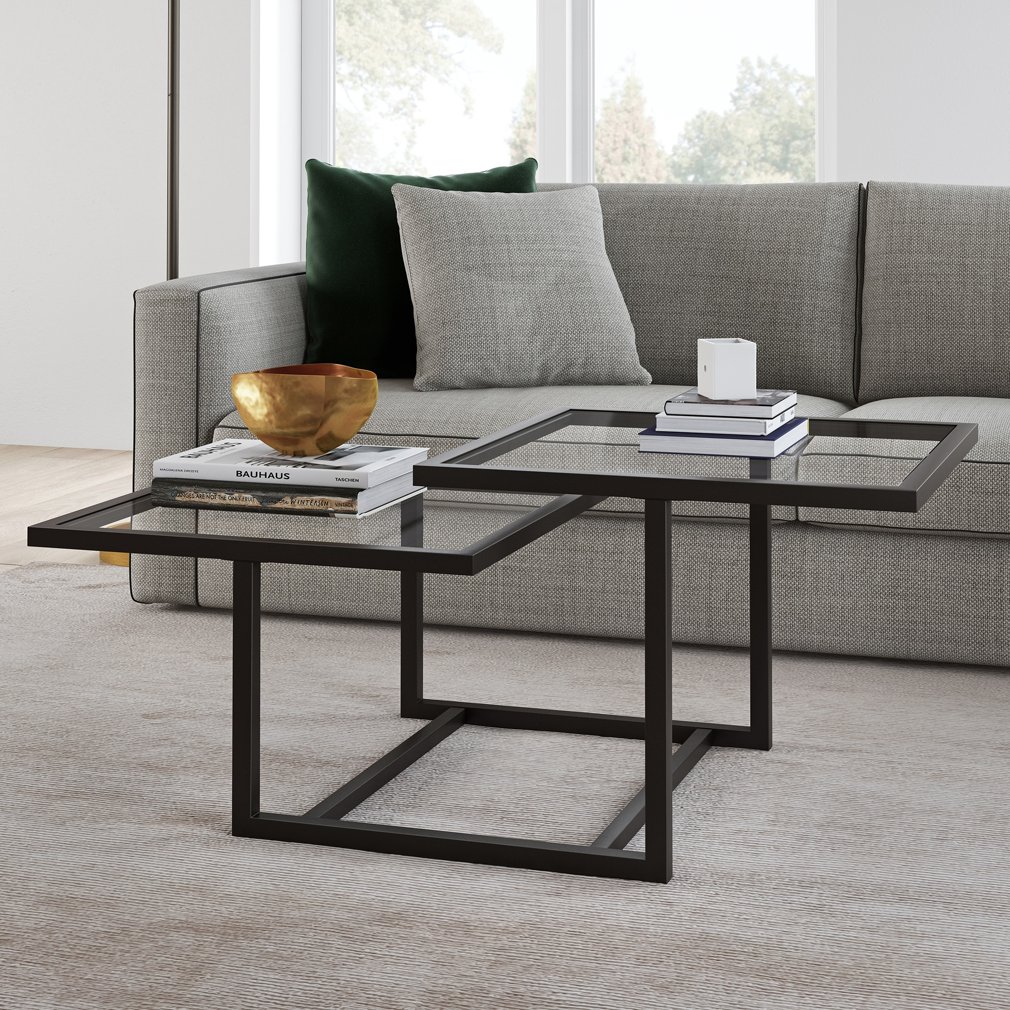 Evelyn&Zoe Amalie 43" Wide Square Coffee Table, Blackened Bronze