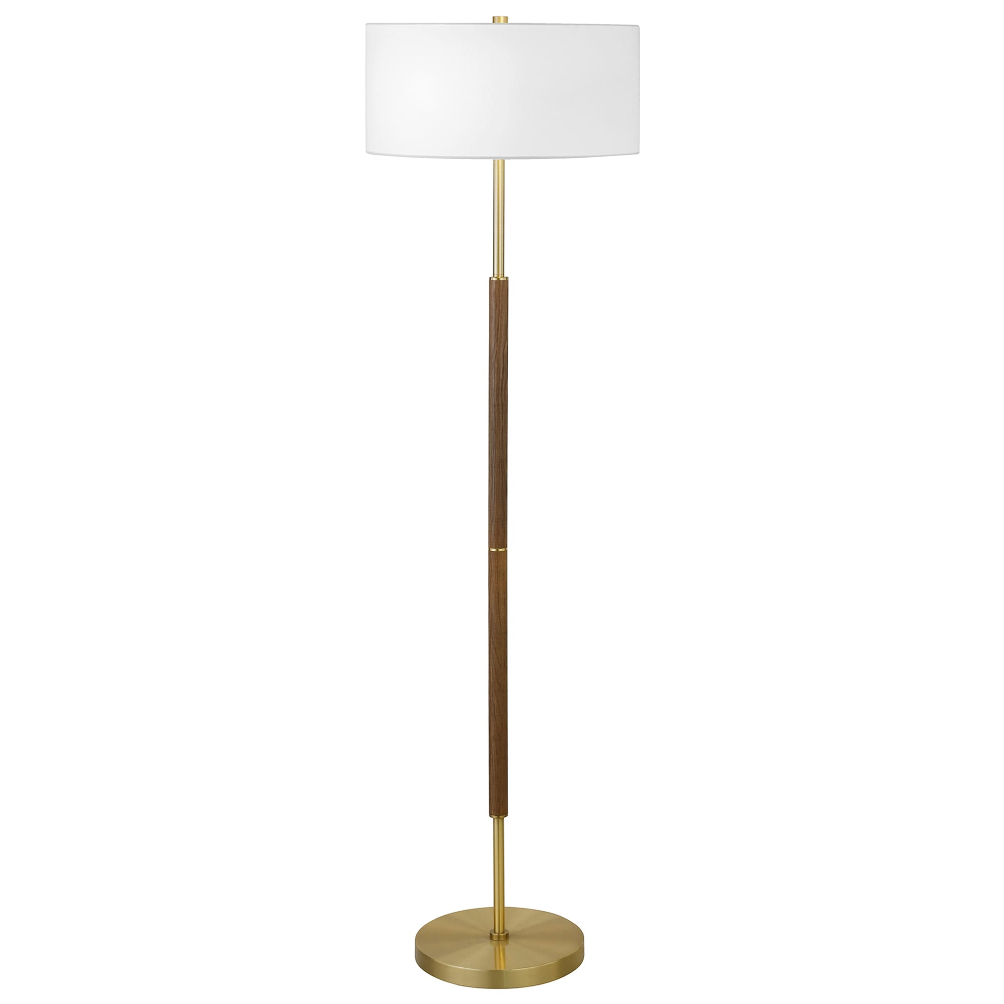 Evelyn&Zoe Contemporary Rustic Oak and Brass 2-Bulb Floor Lamp