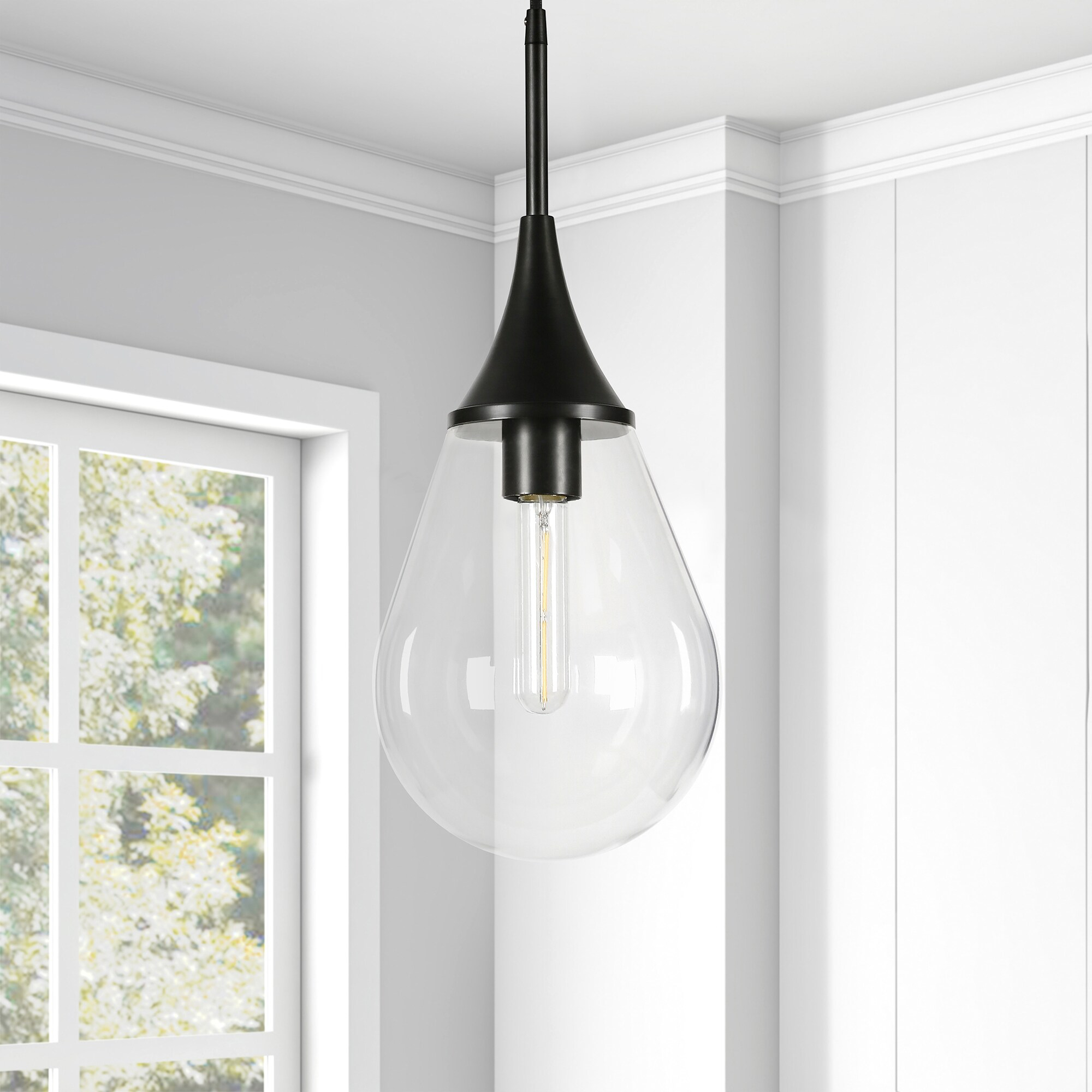 Ambrose Teardrop Glass Pendant with Polished Nickel Base