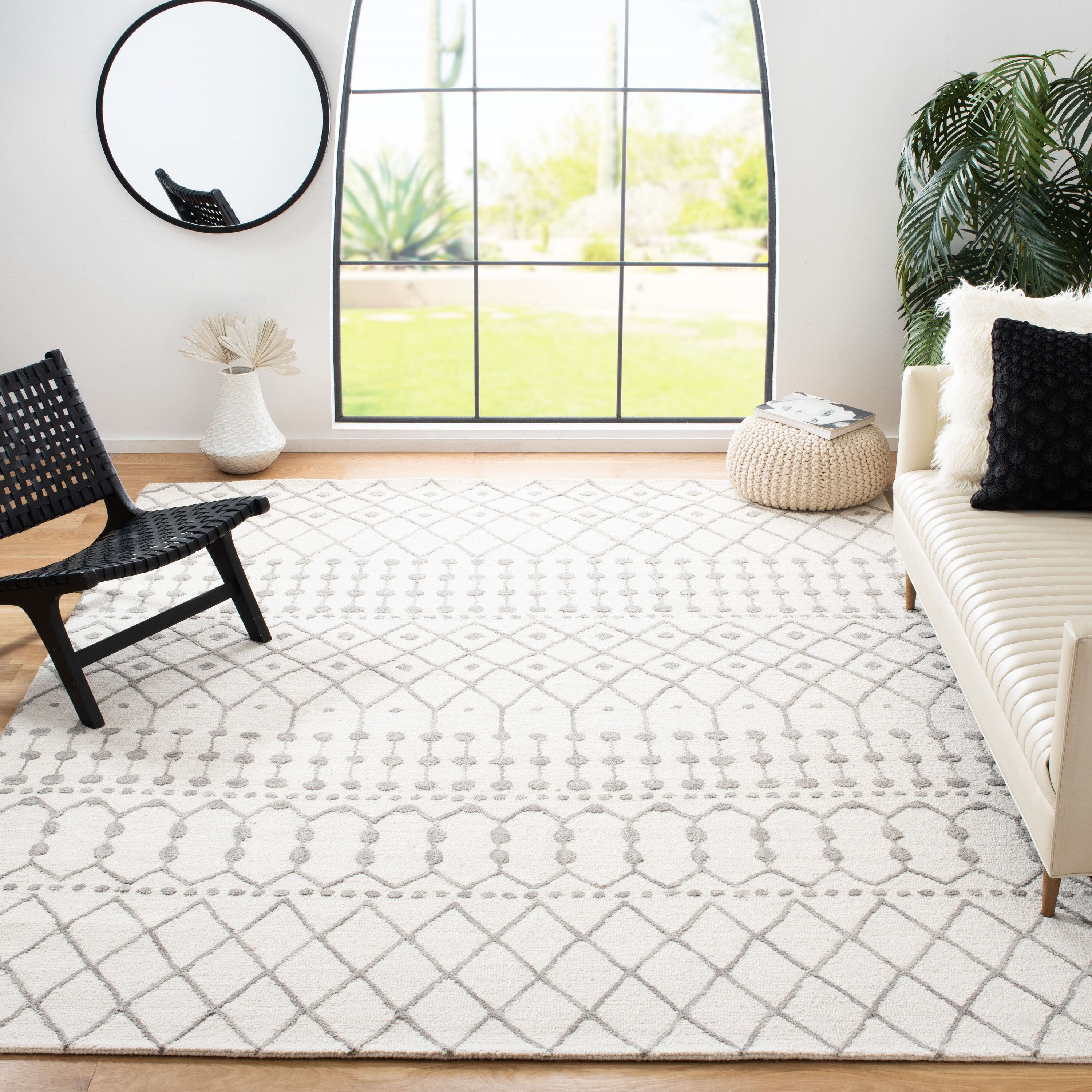 SAFAVIEH Blossom Aspen Geometric Wool Area Rug, Ivory/Grey, 10' x 14'