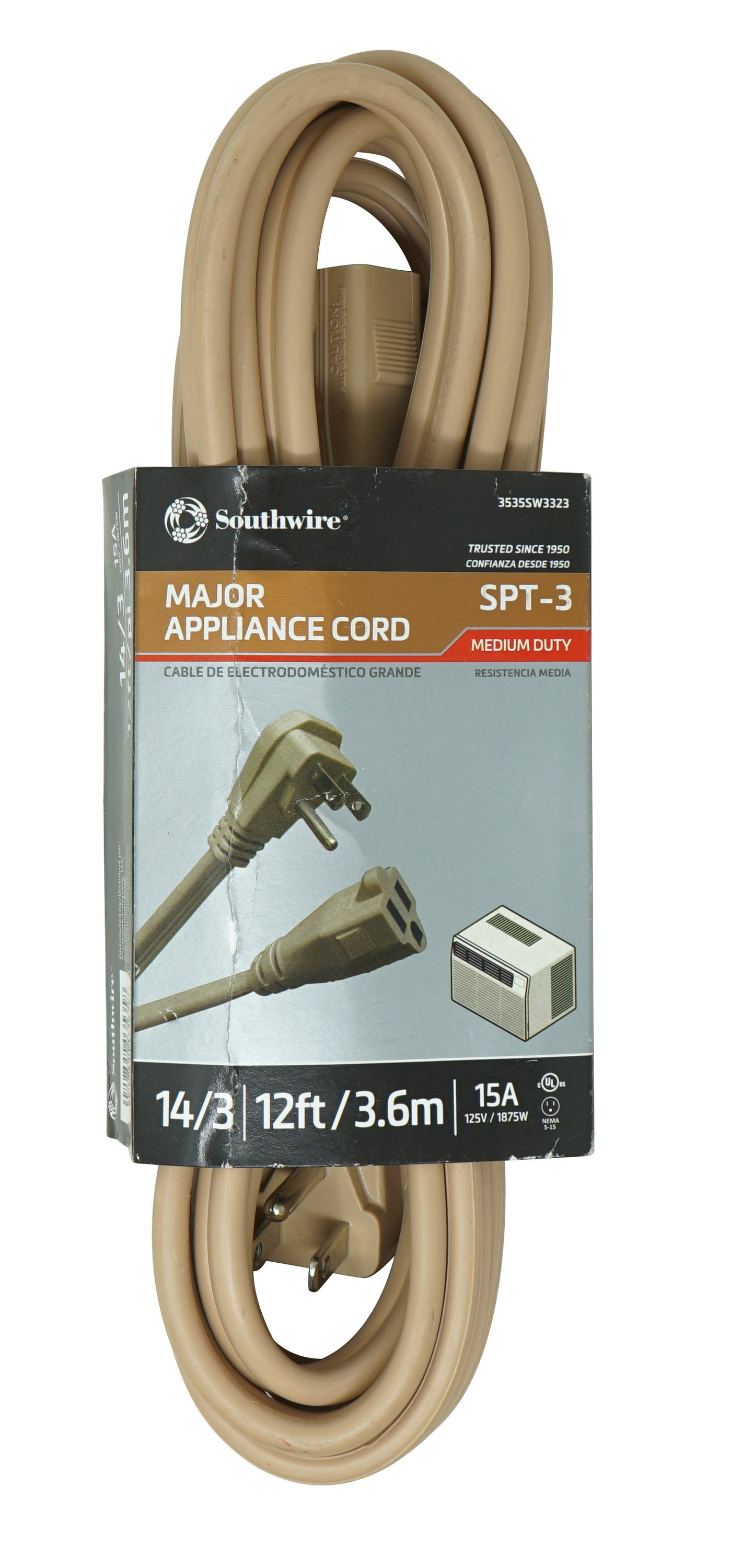 Coleman Cable 14/3 12' SPT-3 Air Conditioner Cord