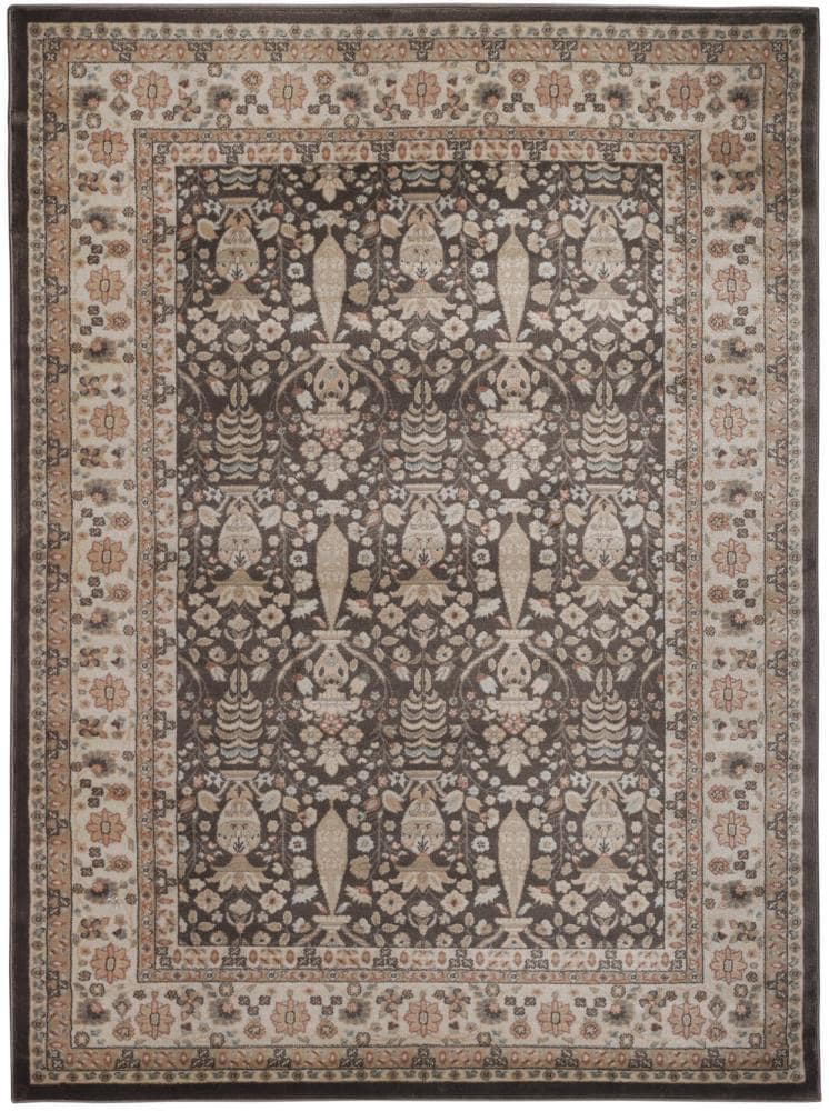 Radici Usa Garda Area Rug 3812 Traditional Brown Leaves Petals 5' 3" x 7' 3" Rectangle