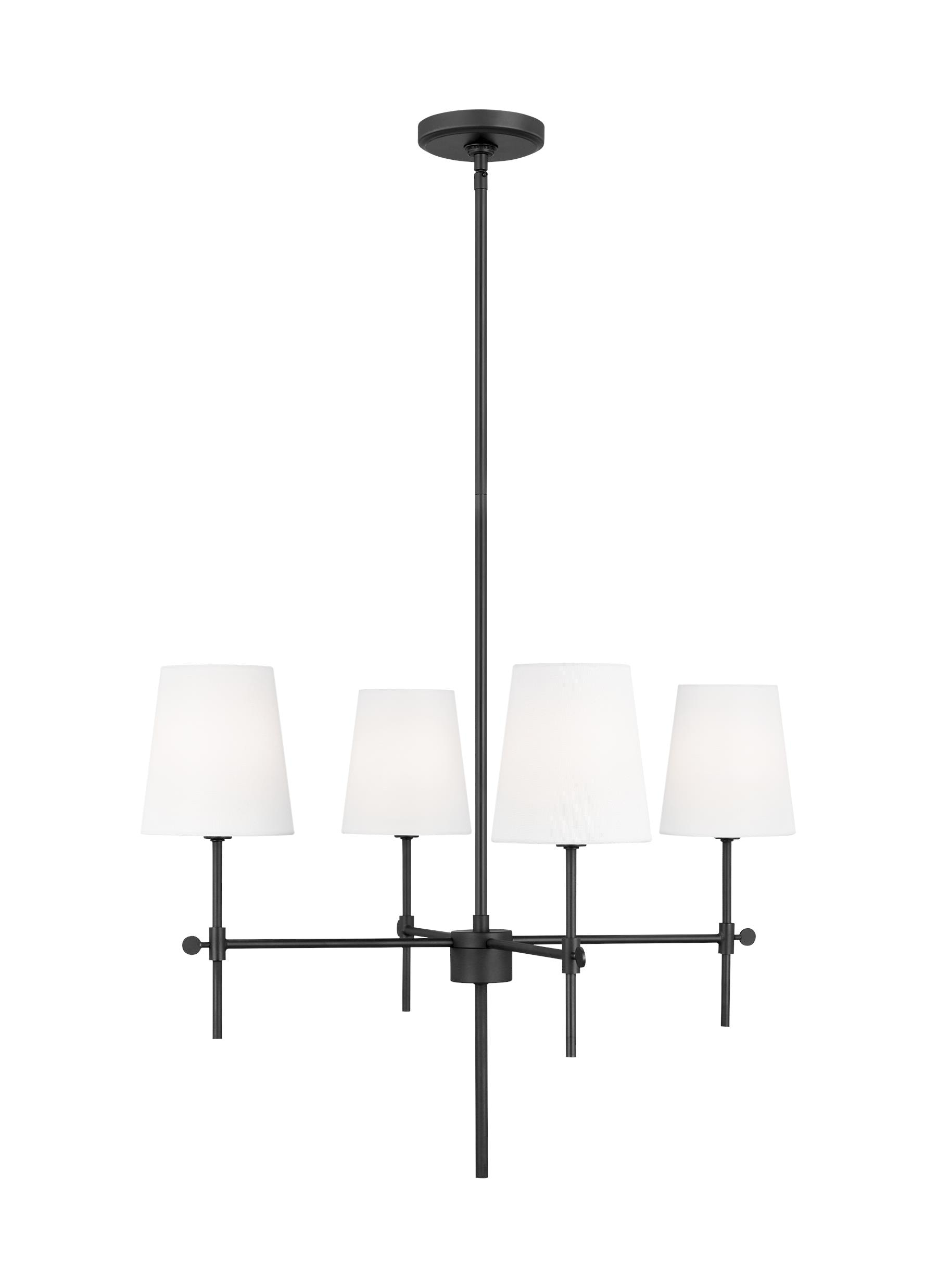 Baker 4-Light Midnight Black Hanging Chandelier With White Linen Fabric Shades