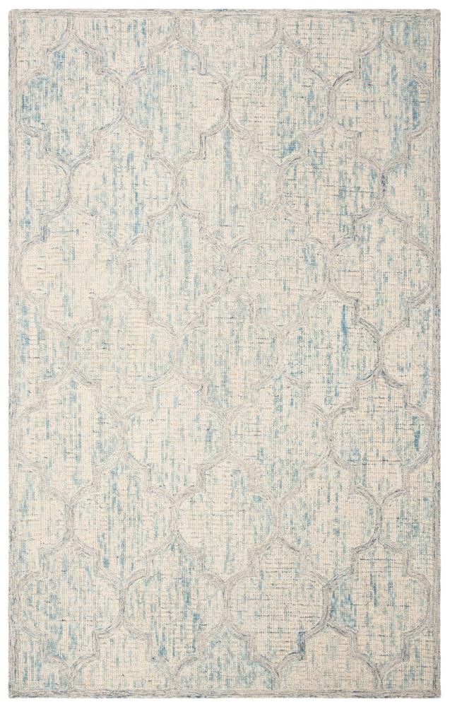 Ivory and Light Blue Tufted Wool Abstract 5 x 8 Rug