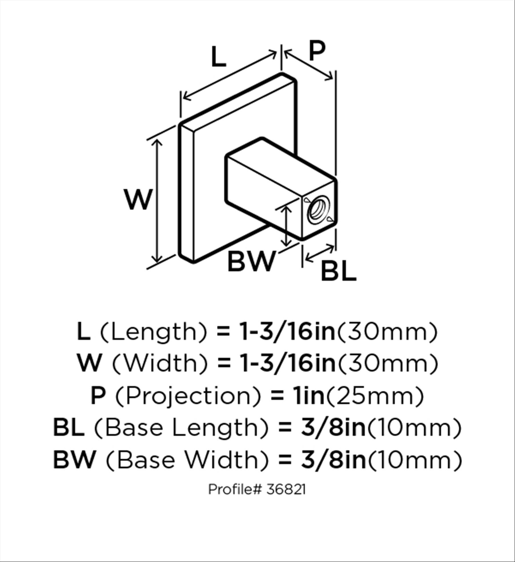 Polished Nickel Square Cabinet Knob with Mounting Hardware