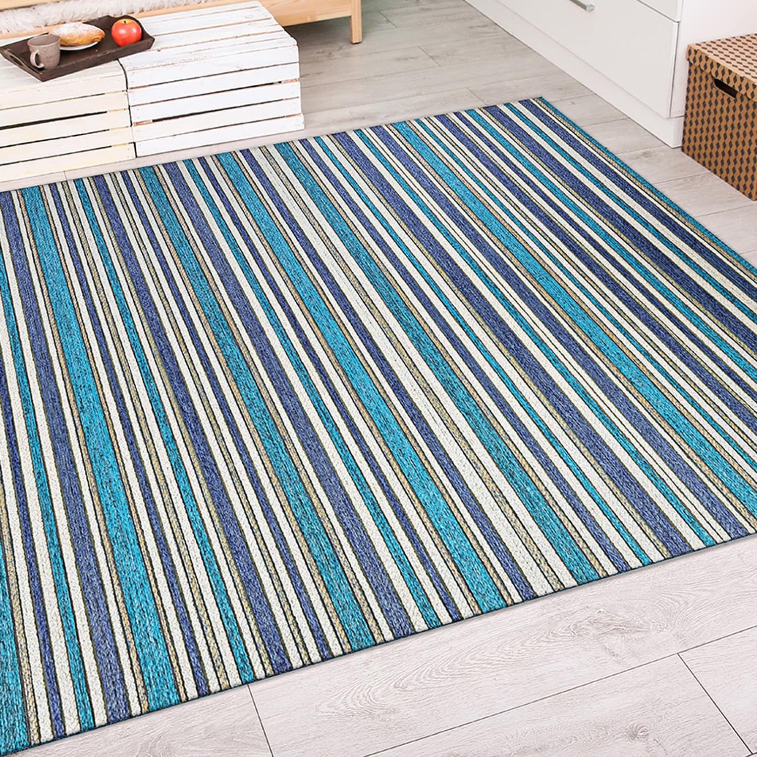 Couristan Cape Brockton Indoor / Outdoor Area Rug, Cobalt-Teal, 3'11" x 5'6"