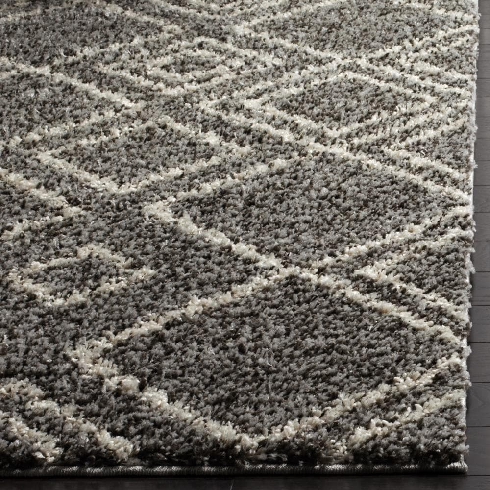 Safavieh Arizona Nettie Shag 8 x 10 (ft) Loomed Polypropylene Brown/Ivory Rectangular Indoor Geometric Mid-Century Modern Area rug