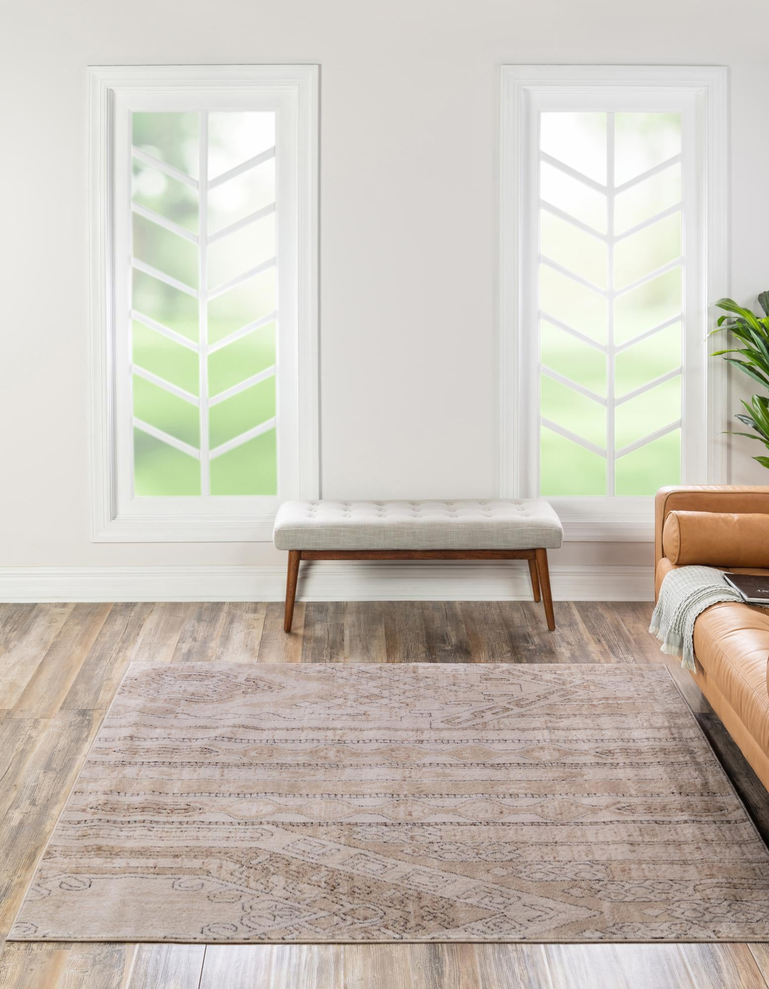 Unique Loom Portland Collection Southwestern Inspired Striped Tone-on-Tone Area Rug (8' 0 x 8' 0 Square, Tan/ Ivory)