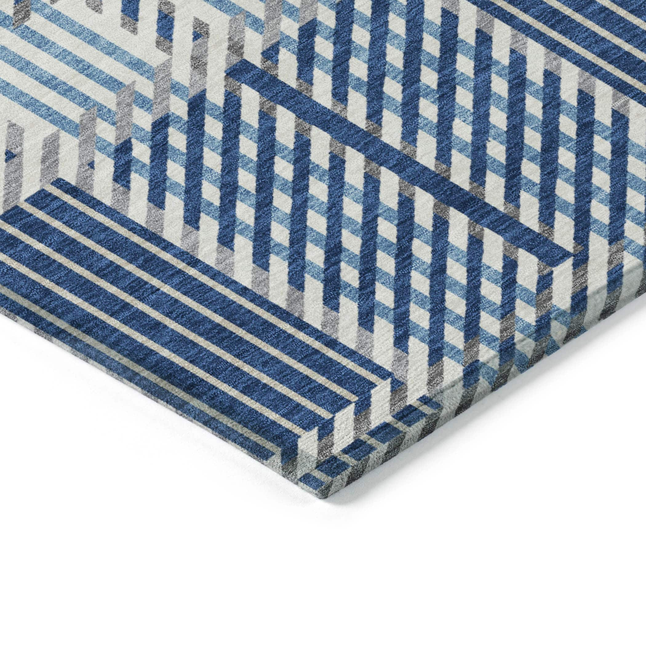 Navy Rectangular Synthetic Washable Indoor/Outdoor Rug 30" x 20"