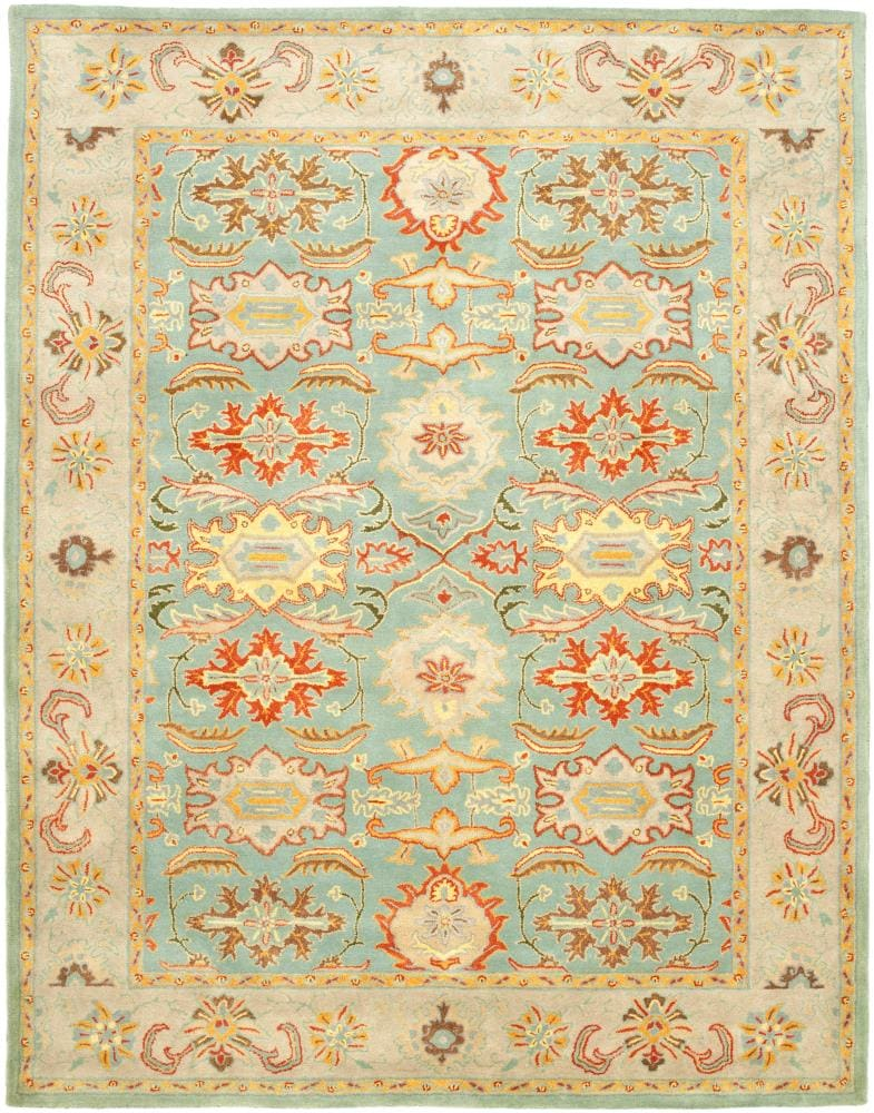 SAFAVIEH Heritage Giles Traditional Wool Area Rug, Light Blue/Ivory, 6' x 9'