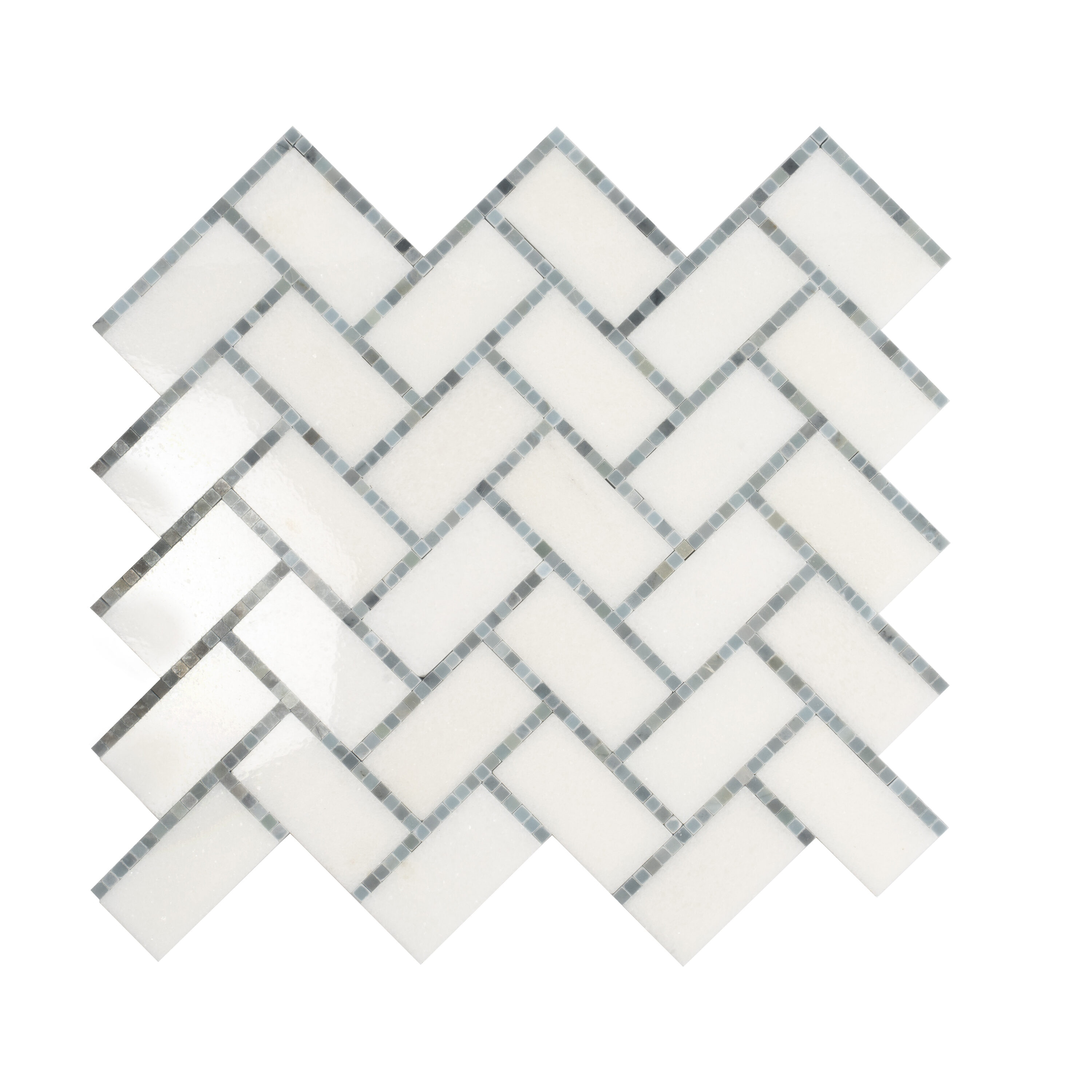5 pack White and Gray 9.8 in. x 10.8 in. Polished Herringbone Marble Mosaic Floor and Wall Tile (3.68 sq. ft./Case)