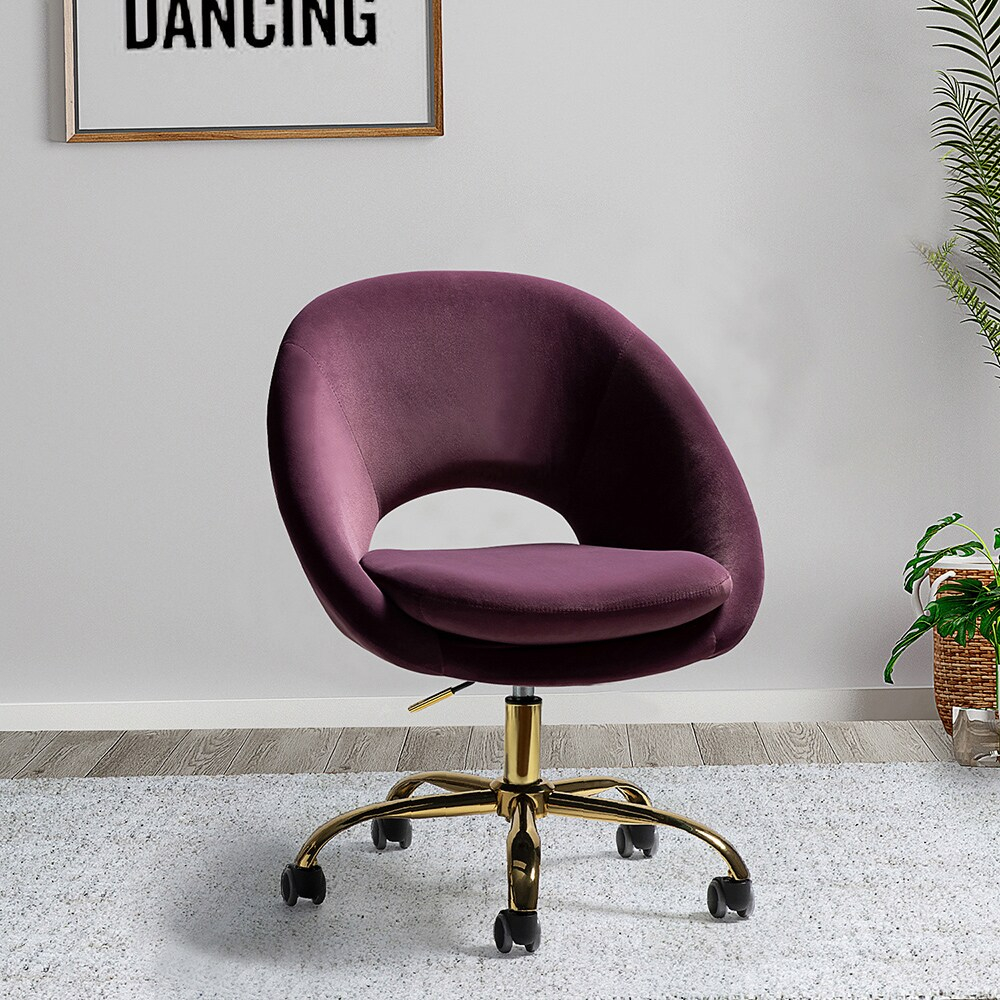 Savas Purple Velvet Swivel Task Chair with Wooden Accents