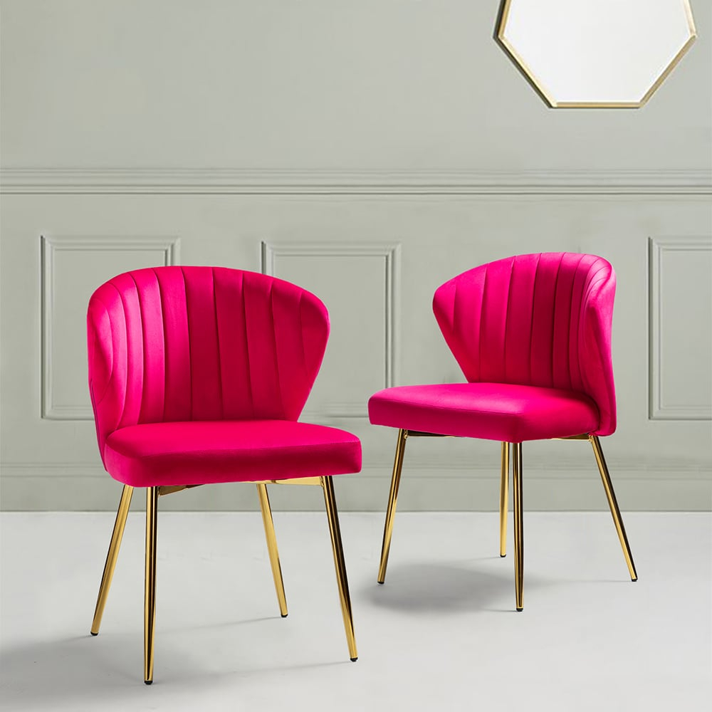 Velvet Dining Chairs Set of 2 Upholstered Wingback Side Chairs Living Room Kitchen Fushia