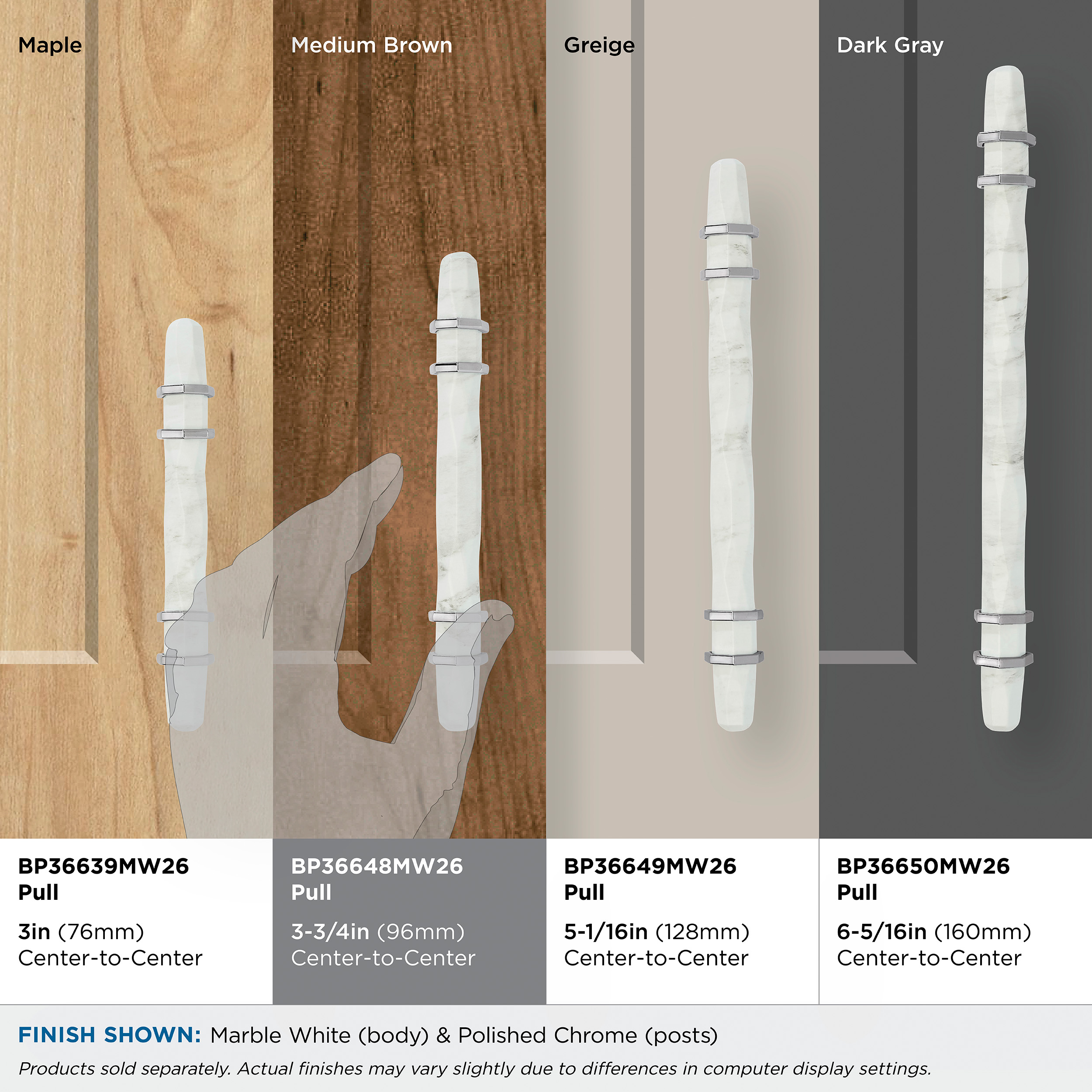 Amerock Carrione 3-3/4 inch (96mm) Center-to-Center Marble White/Polished Chrome Cabinet Pull, BP36648MW26
