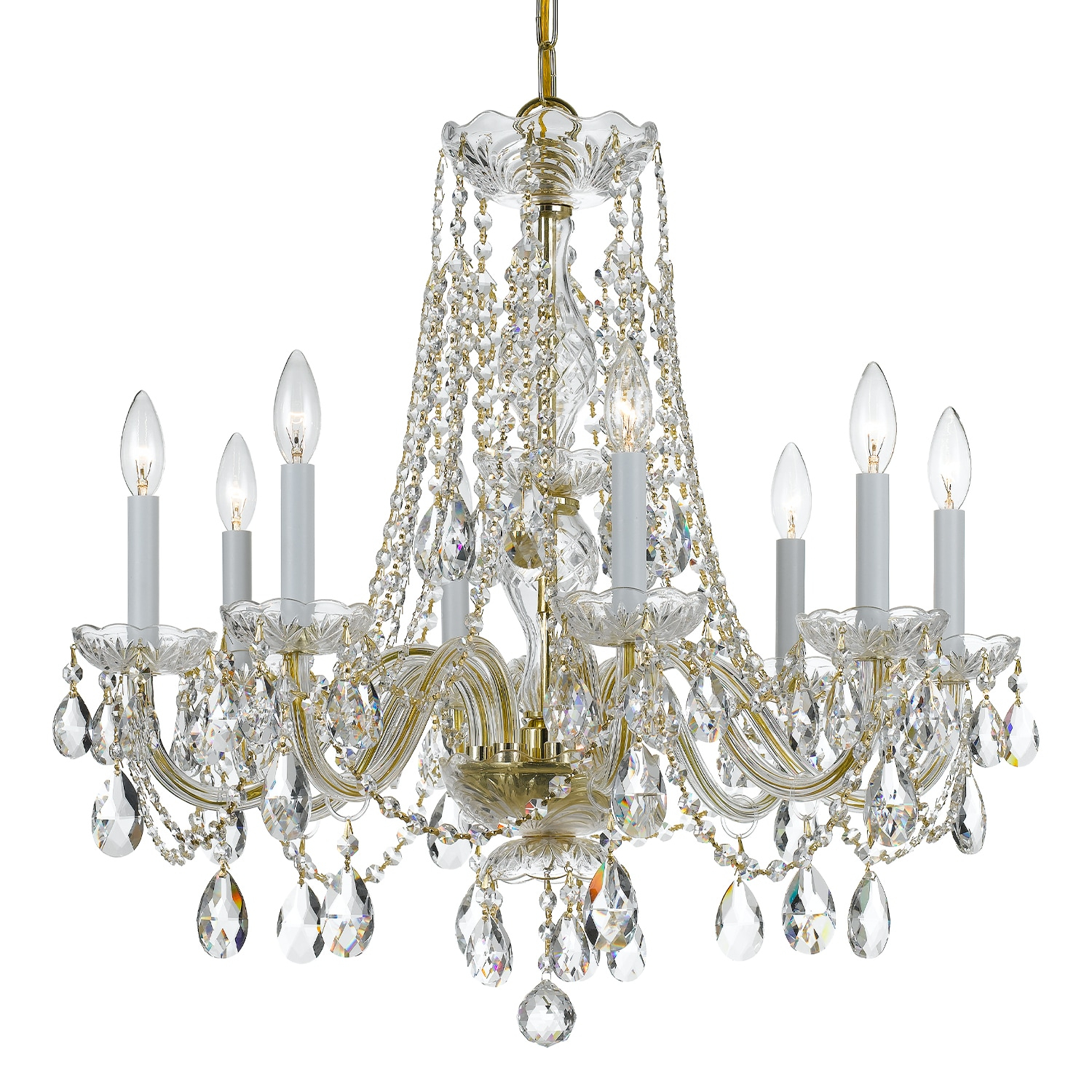 Polished Brass and Crystal 8-Light Chandelier