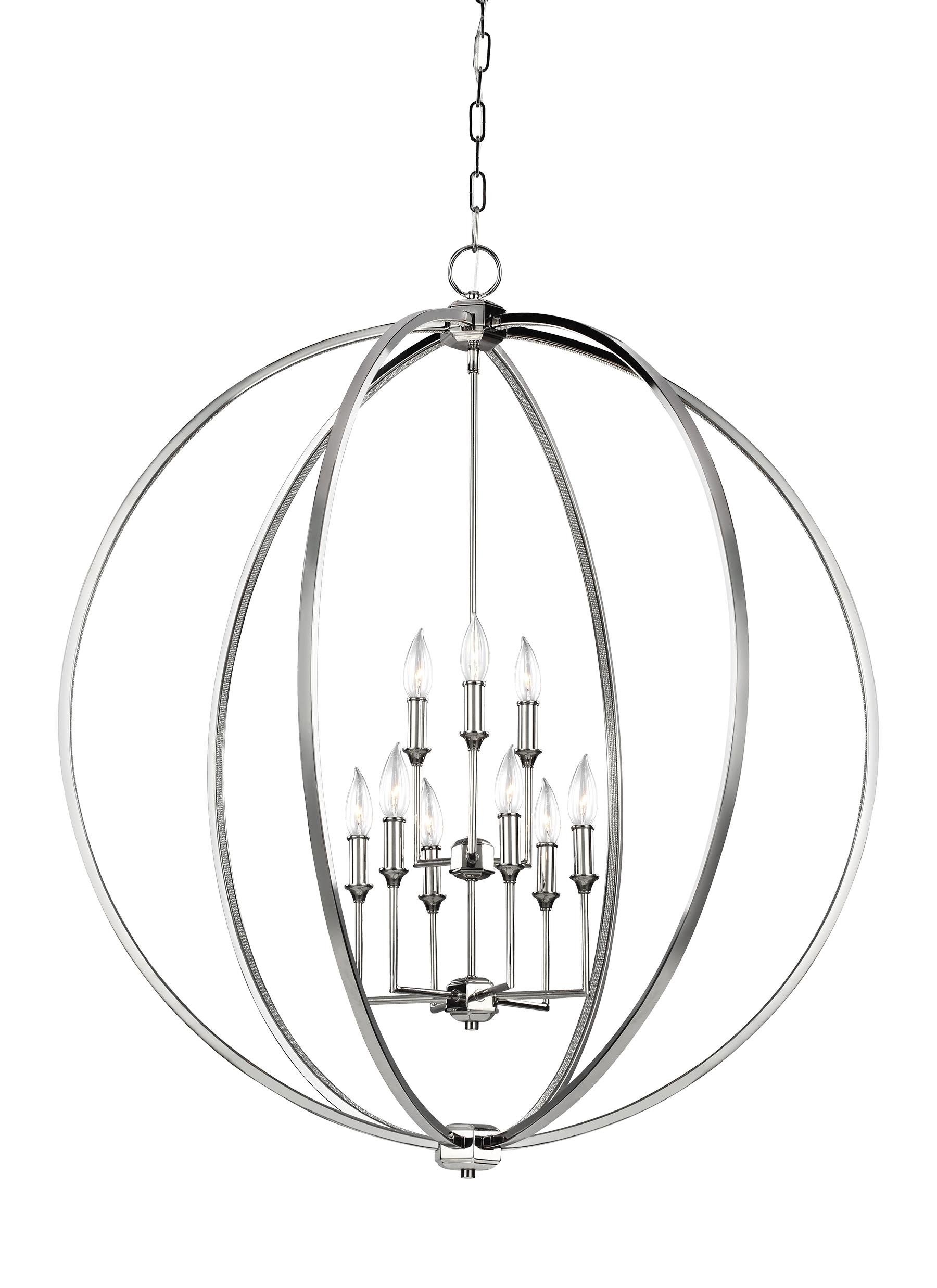 Elegant Polished Nickel 9-Light Crystal Globe Chandelier